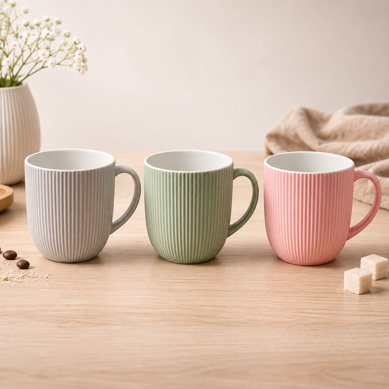 Colorful Porcelain Mug with Elegant Line Design