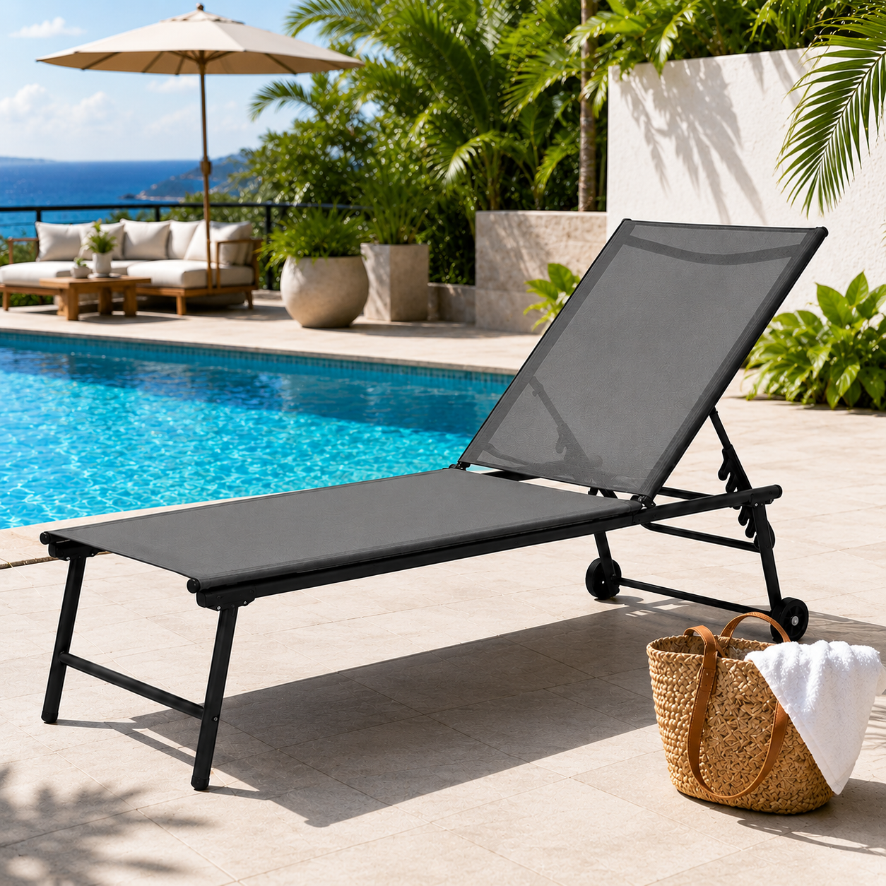 Outdoor Poolside Lounger – Steel Frame