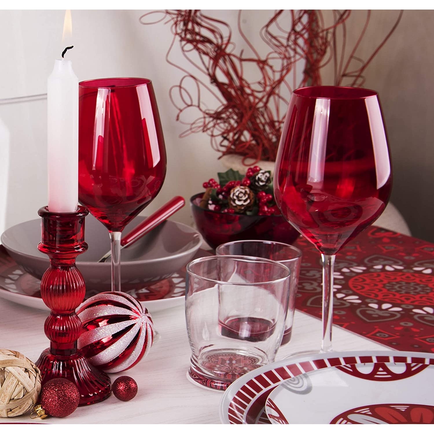 "Mandala Red" Glass - 340ml, Italian Made, Dishwasher Safe