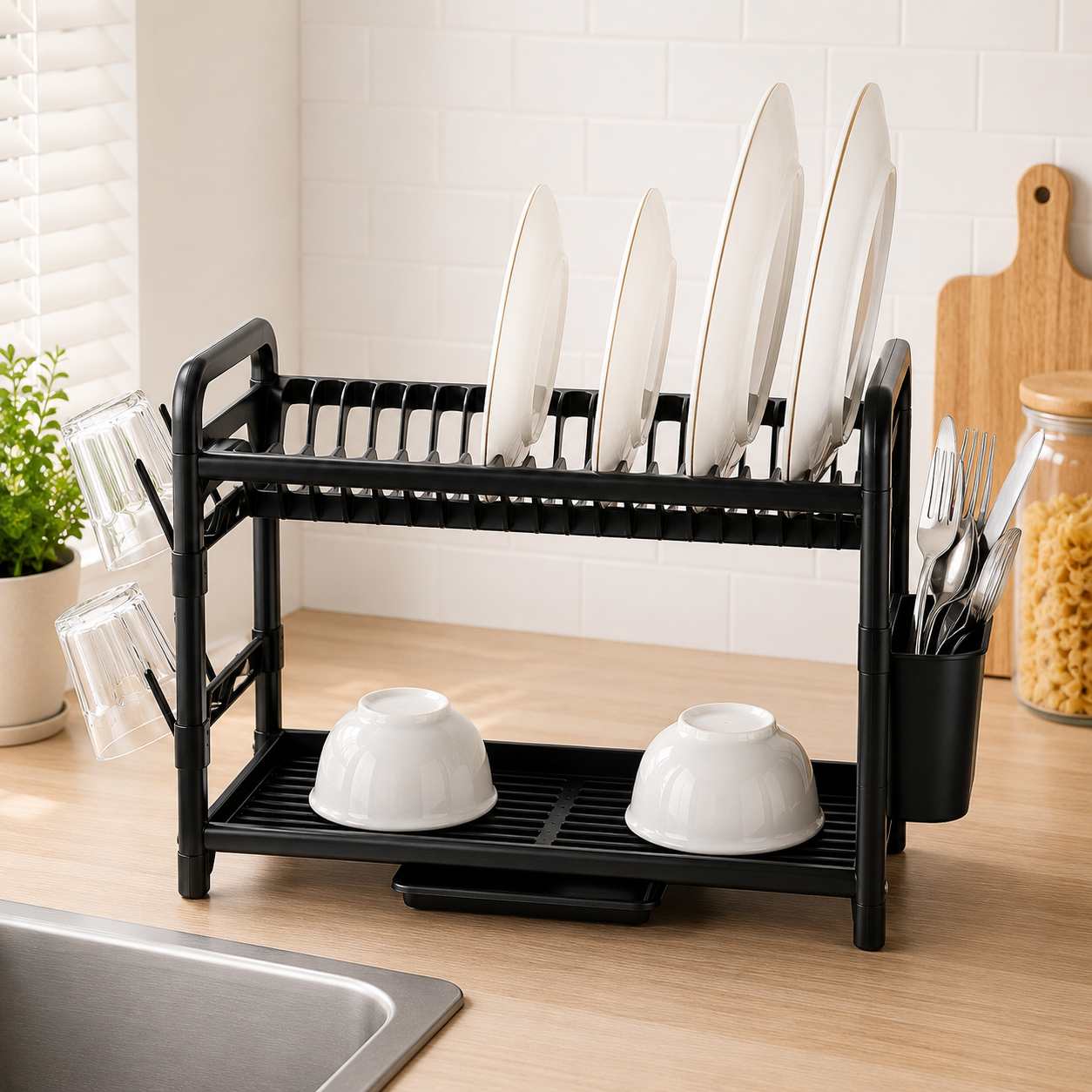 2-Tier Aluminum Dish Rack – 61×27×34 cm