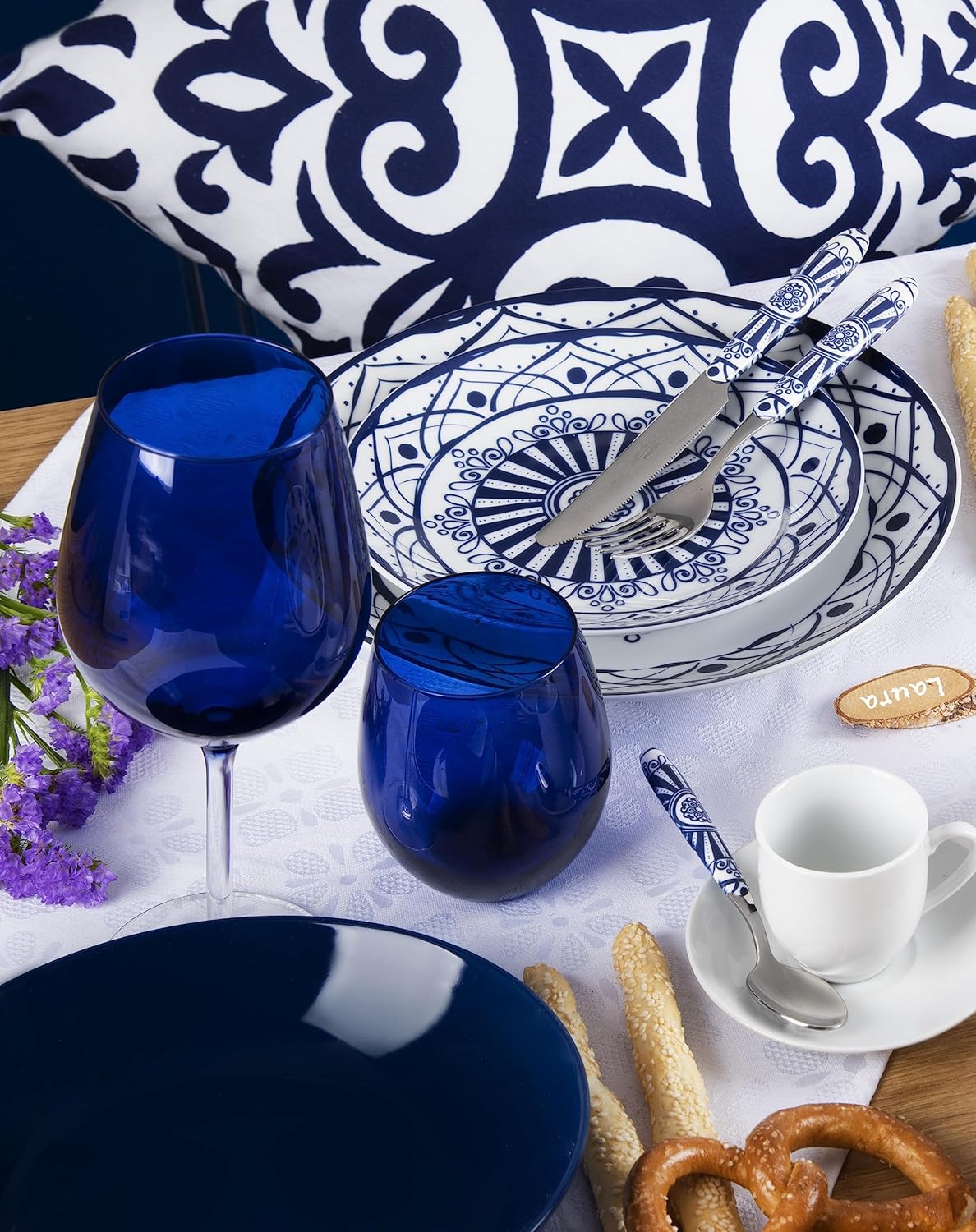 Boheme Blue Dinner Set 18 Pcs Porcelain Ceramic Tableware Bundle