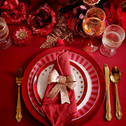 Plate porcelain round decal golden details, 26.7cm red & pink rim