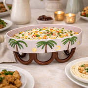 Handmade Ceramic Oval Serving Bowl Palm Design 36x20x16 cm