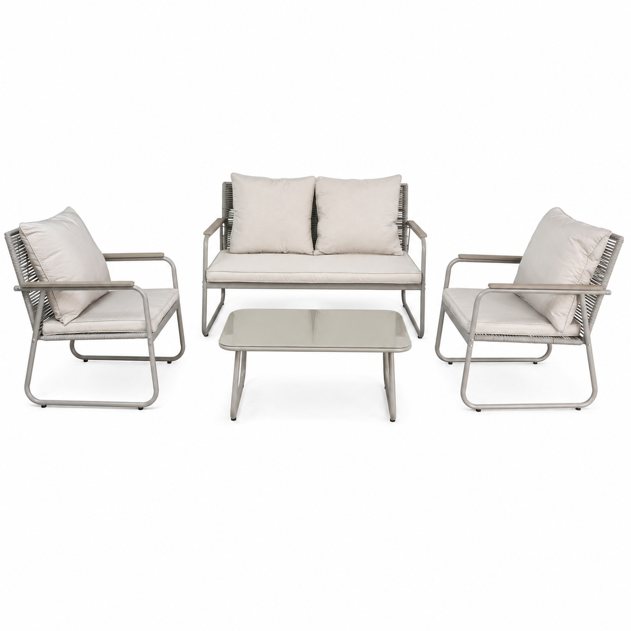 Steel Lounge Set with Glass & Polywood Details