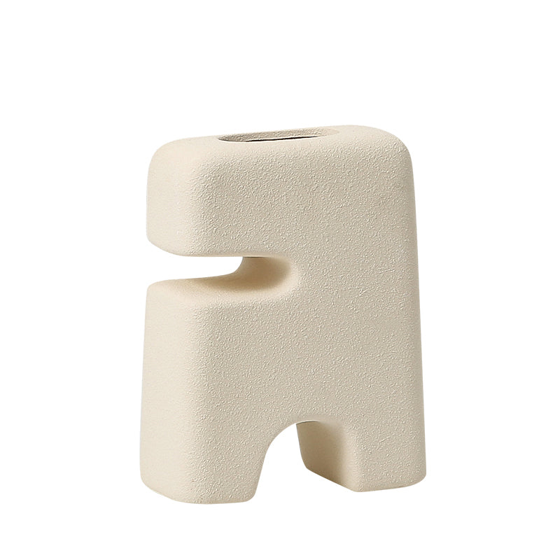 Ceramic Half-Cut Bipedal Vase, White, Modern Decorative Accent, 15x8x19.5 cm