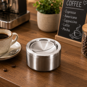 Stainless Steel Ashtray with Flip Cover – 12 cm