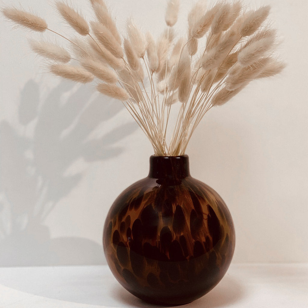 Glass Vase - Leopard Amber Spherical Hand-Blown Decorative Accent
