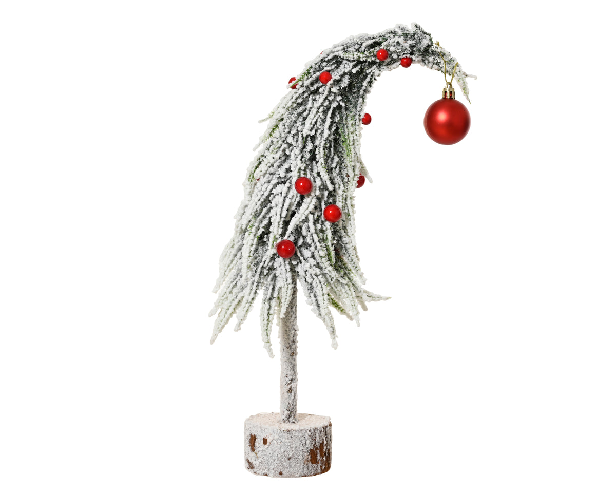 Mini Tree Snowy Red Baubles Indoor - Flocked Tabletop Christmas Tree