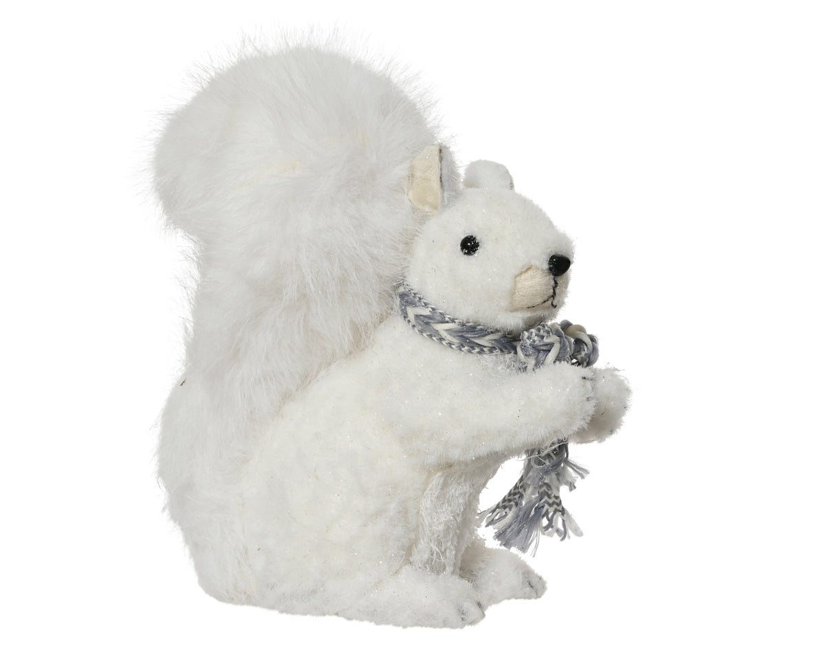 Squirrel Polyester Glitter with Scarf — White Christmas Decoration 24cm