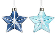 Star glass shiny - enamel w white lines - Glass star ornament