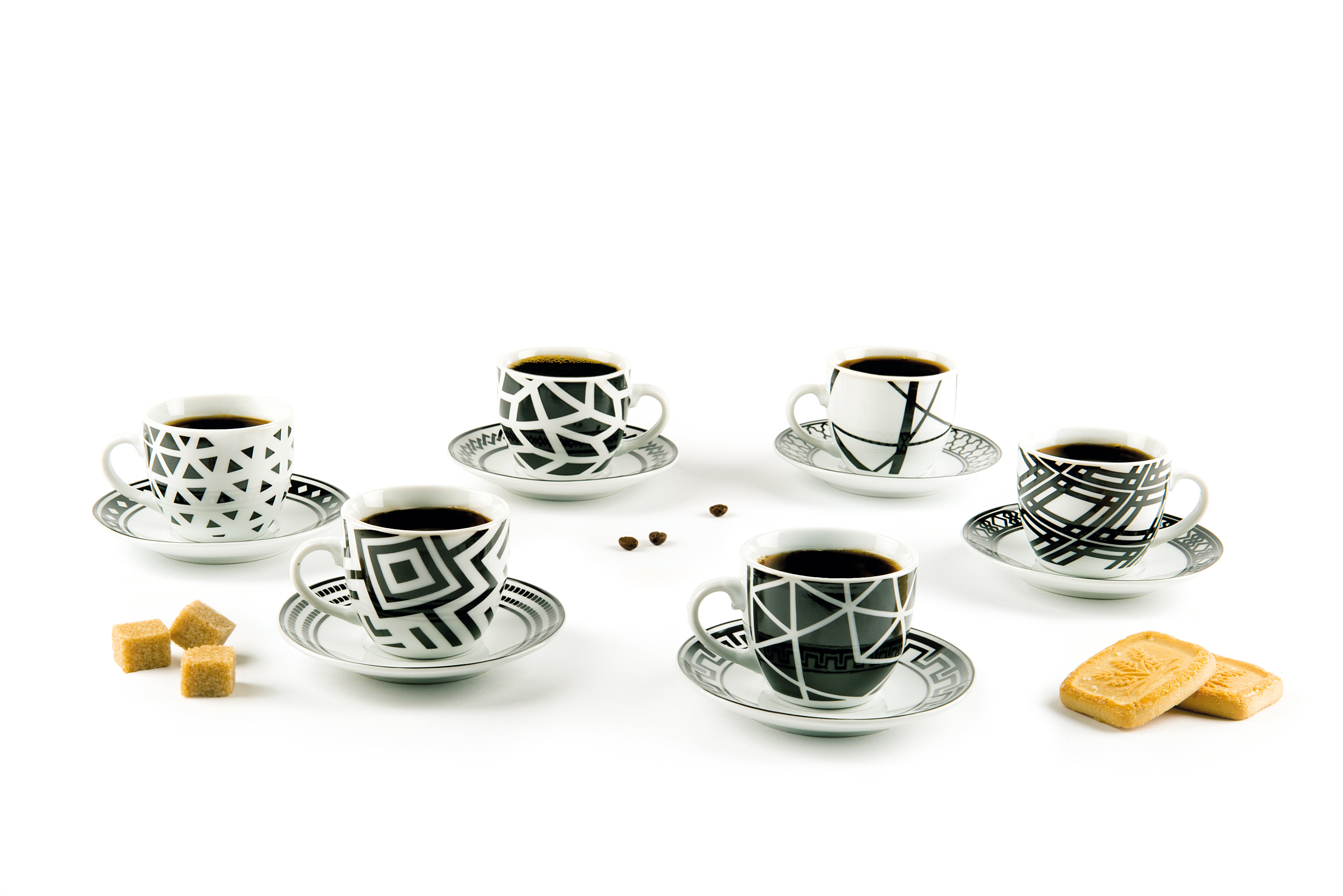 Emily Coffee Cups Pack of 6 - Porcelain, Black