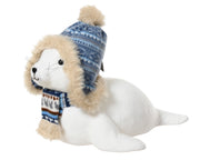 Seal Polyester With Scarf & Hat - Cream Christmas Decoration