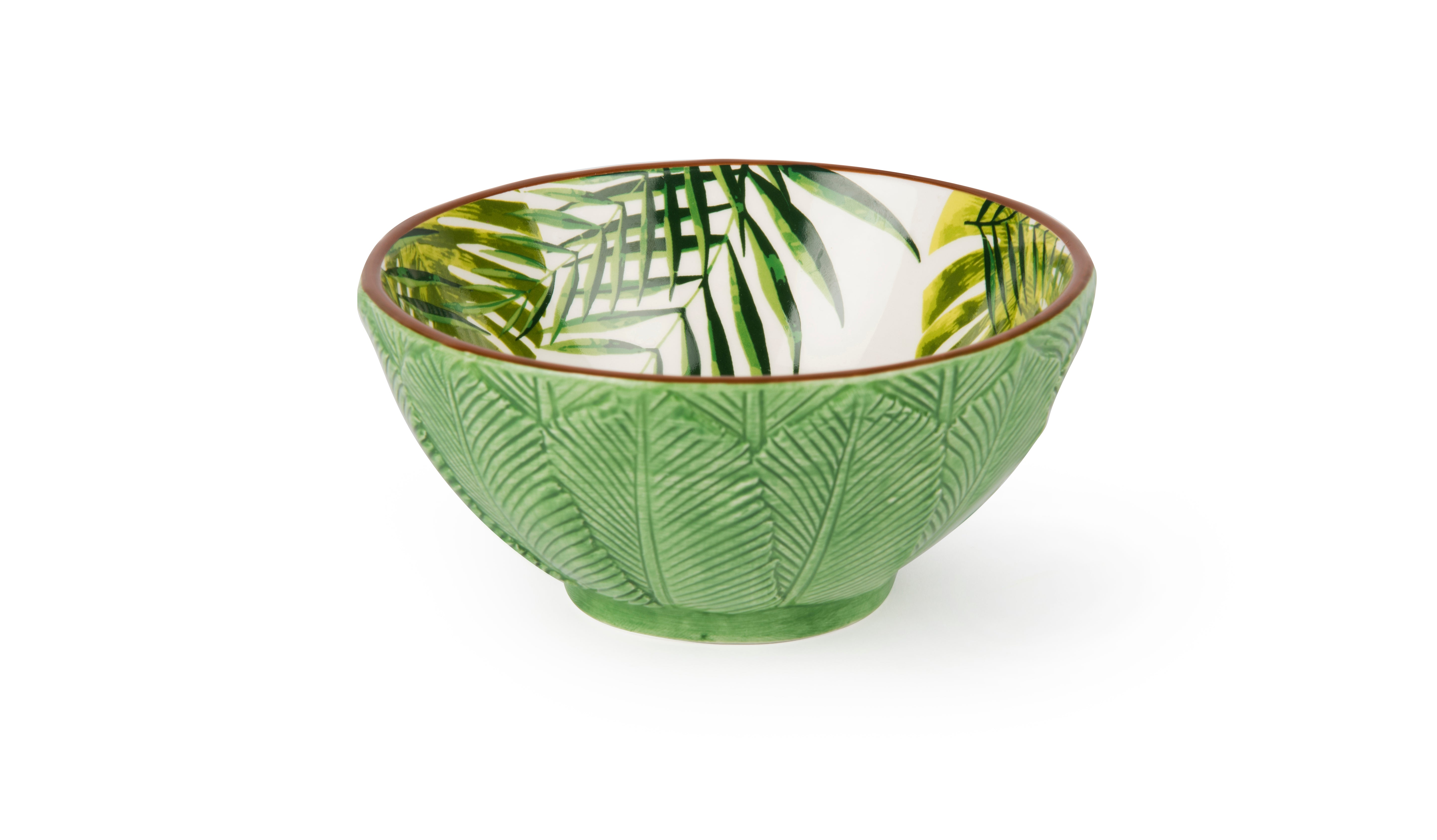 Foliage Ceramic Bowl with Hand-Painted Brown Border, 250ml