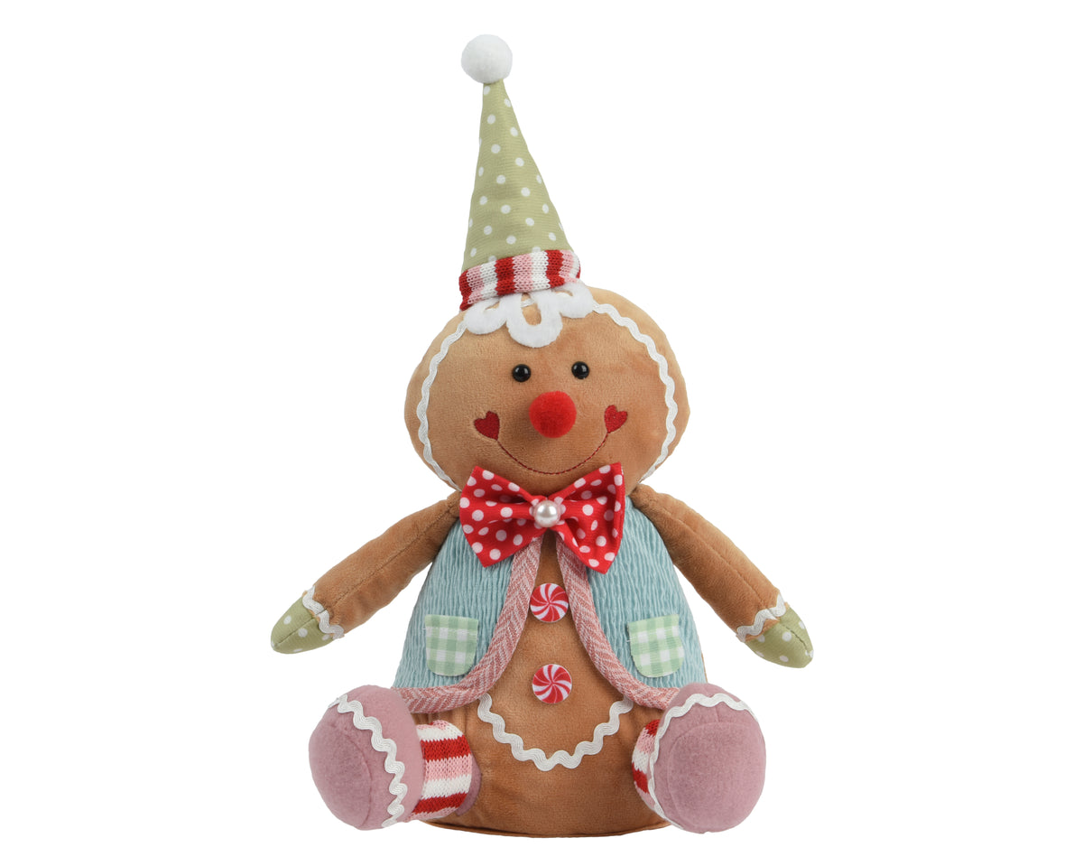 Gingerbread polyester Plush Christmas Decoration with Hat & Bow (Multiple Sizes)