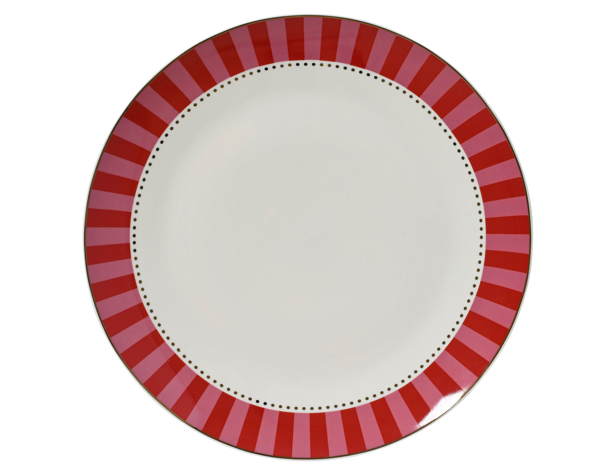 Plate porcelain round decal golden details, 26.7cm red & pink rim