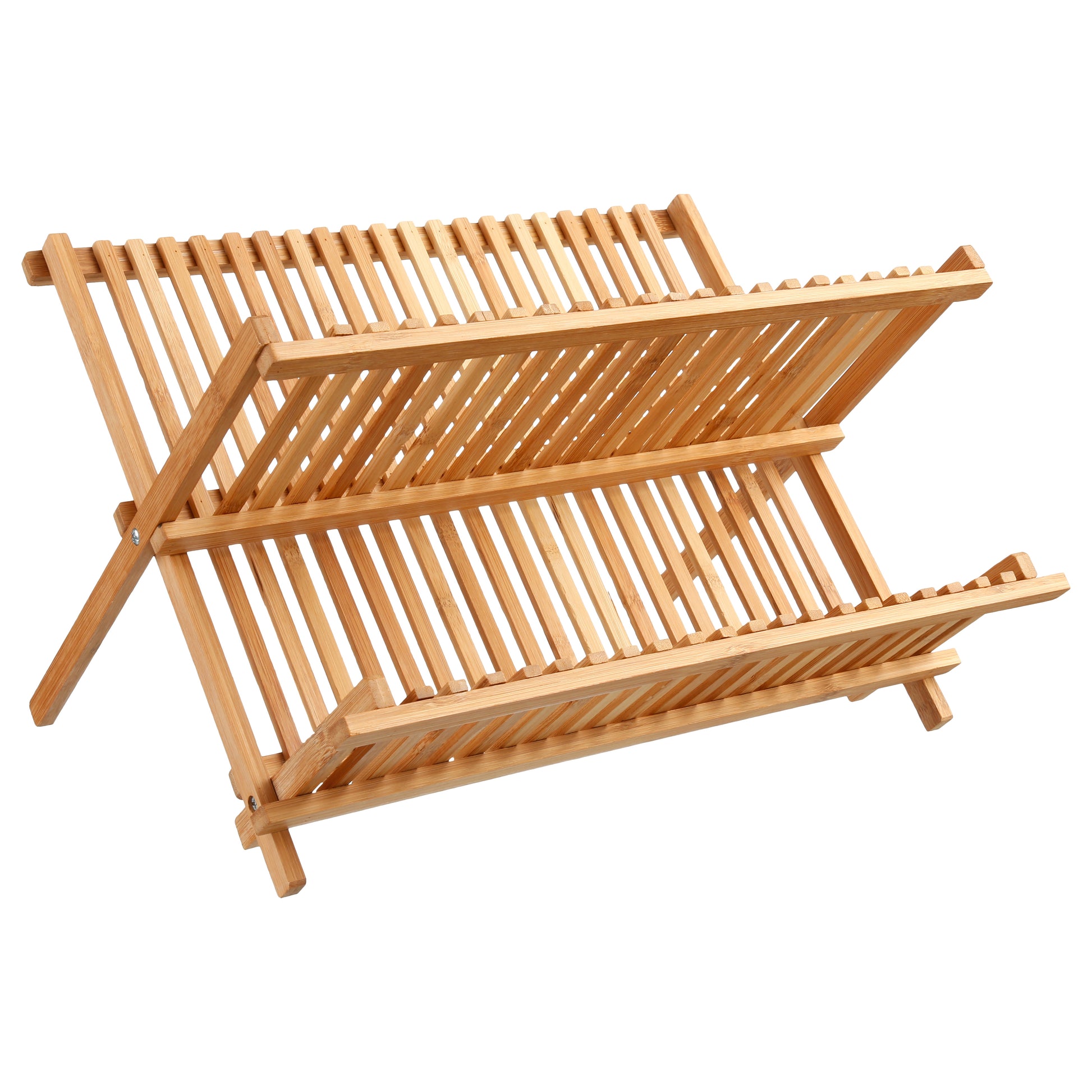 Bamboo Folding 2-Tier Drainer — Foldable Bamboo Dish Rack, Countertop