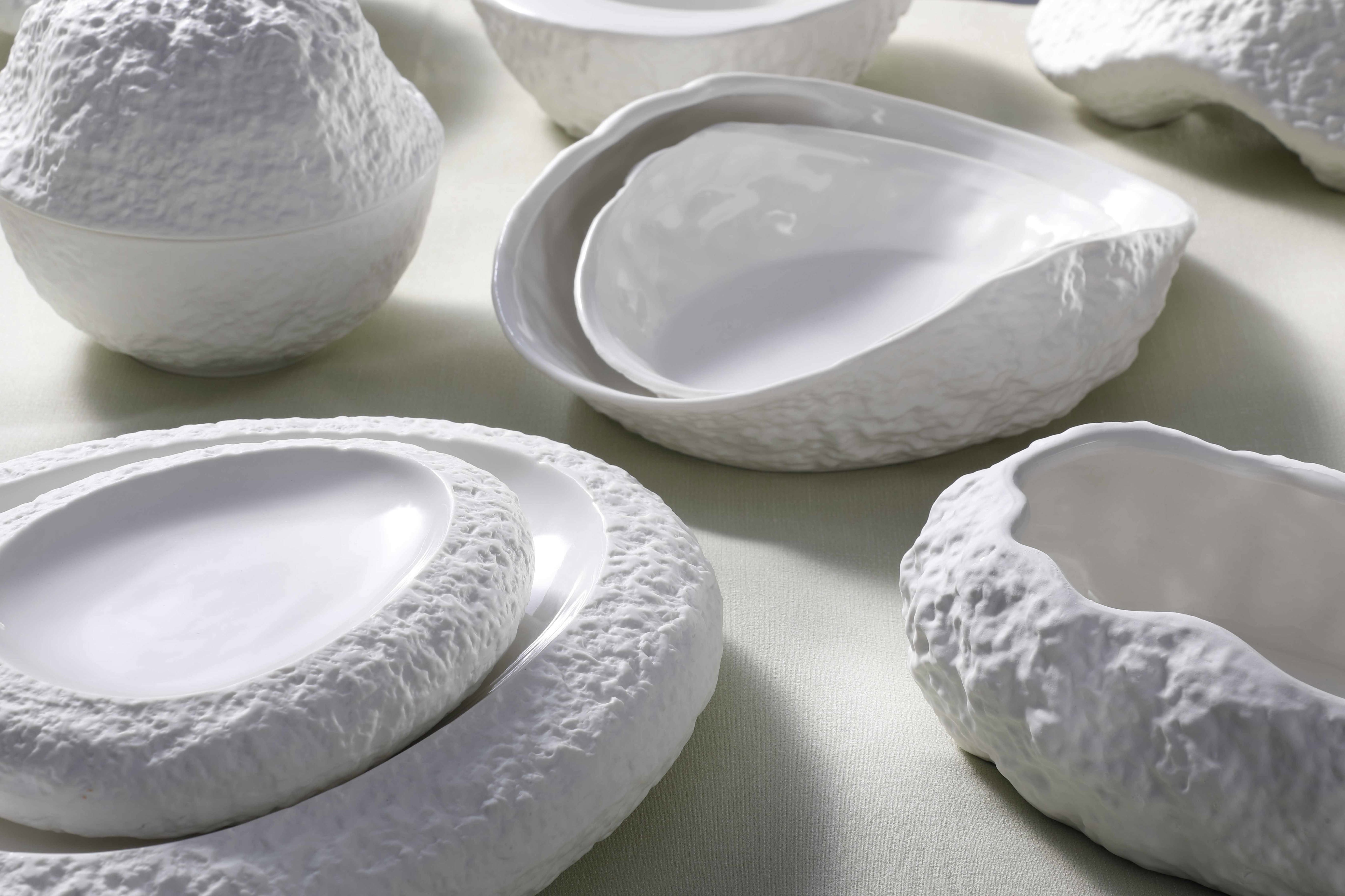 Porcelain Oval Serving Bowl Textured Ceramic Tableware