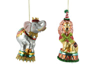 Animal Glass w Tinsel Decoration - Elephant & Lion Ornament