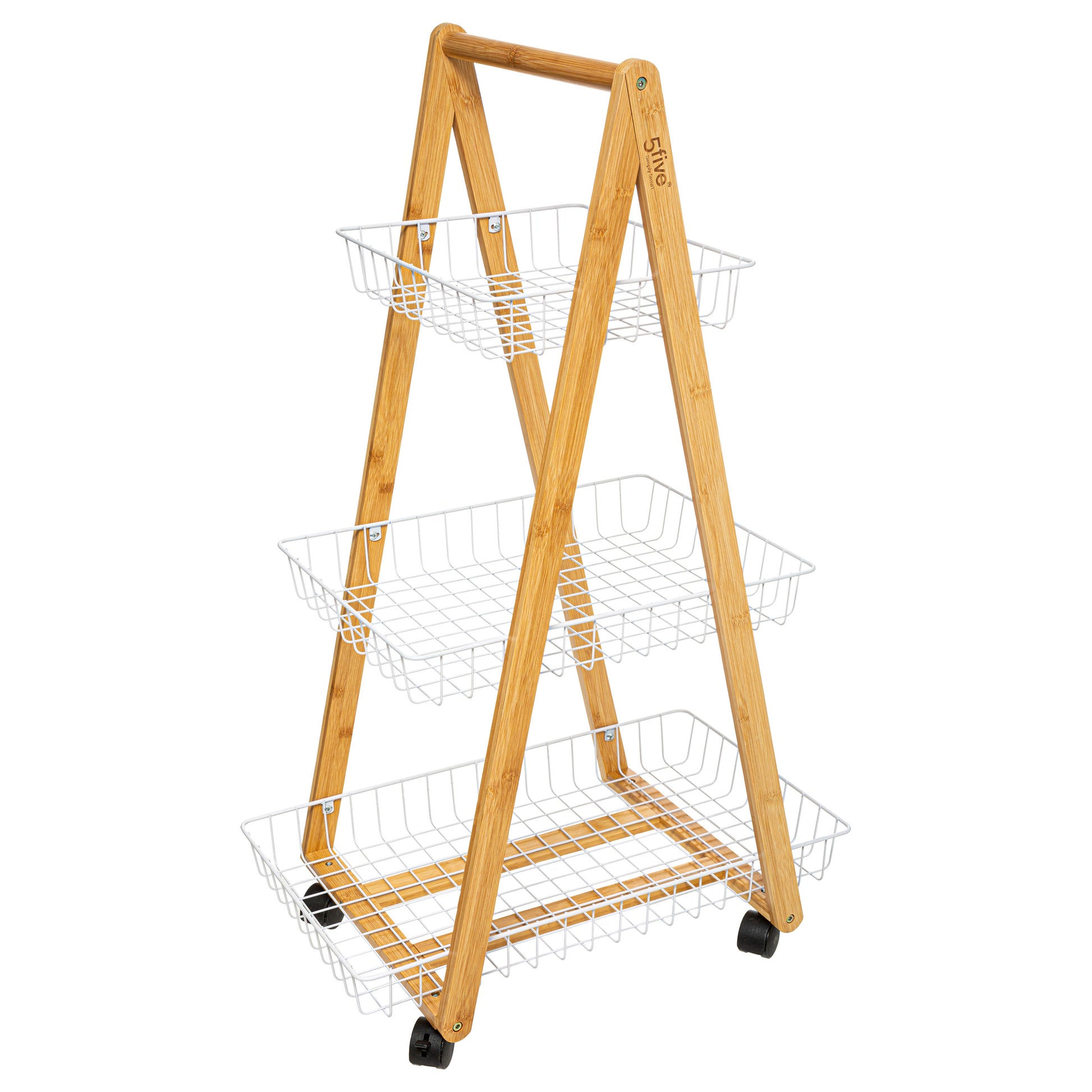 Modern Bamboo 3-Level Trolley with Wheels