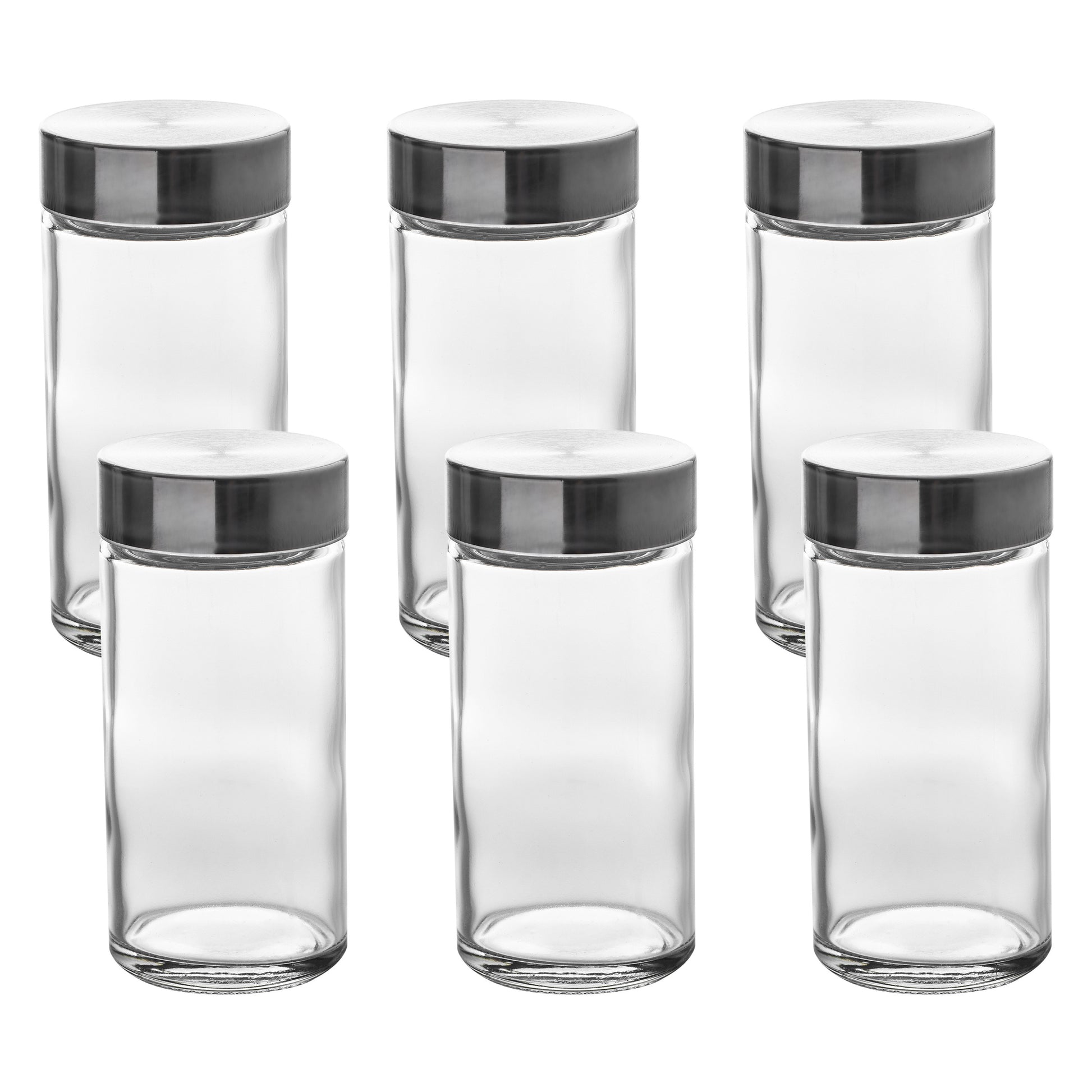 Set of 6 Glass Spice Jars with Stainless Steel Shaker Lids - 80ml