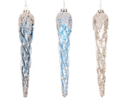 Ornament Glass Transparent w Sequin Swirls, Bead Top, 19cm