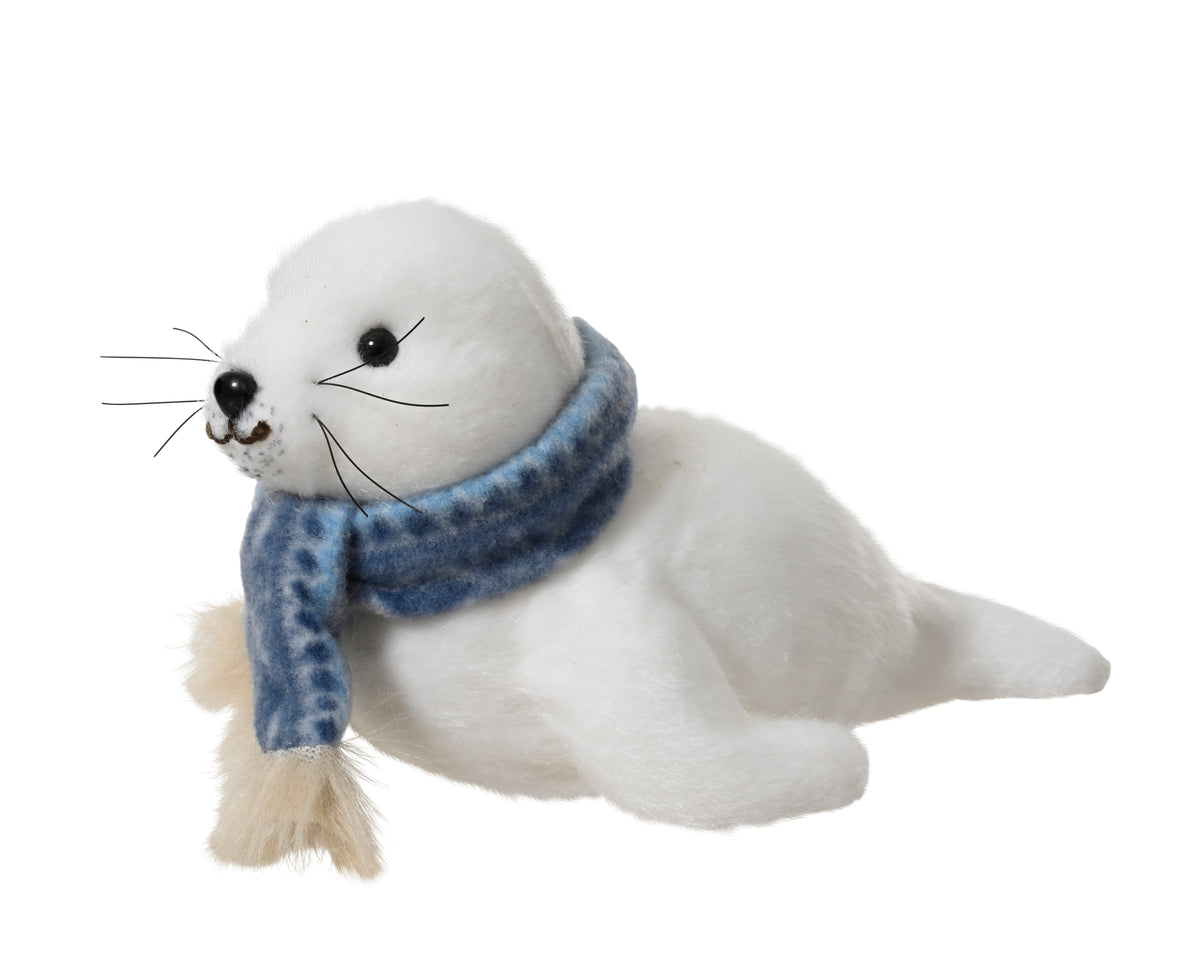 Seal Polyester with Scarf - Cream Plush Christmas Decoration 24cm