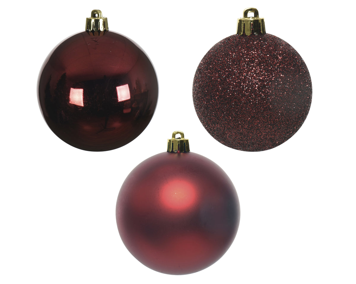 Bauble polystyrene shiny-matt-glitter mix 34 pcs - Oxblood 8cm