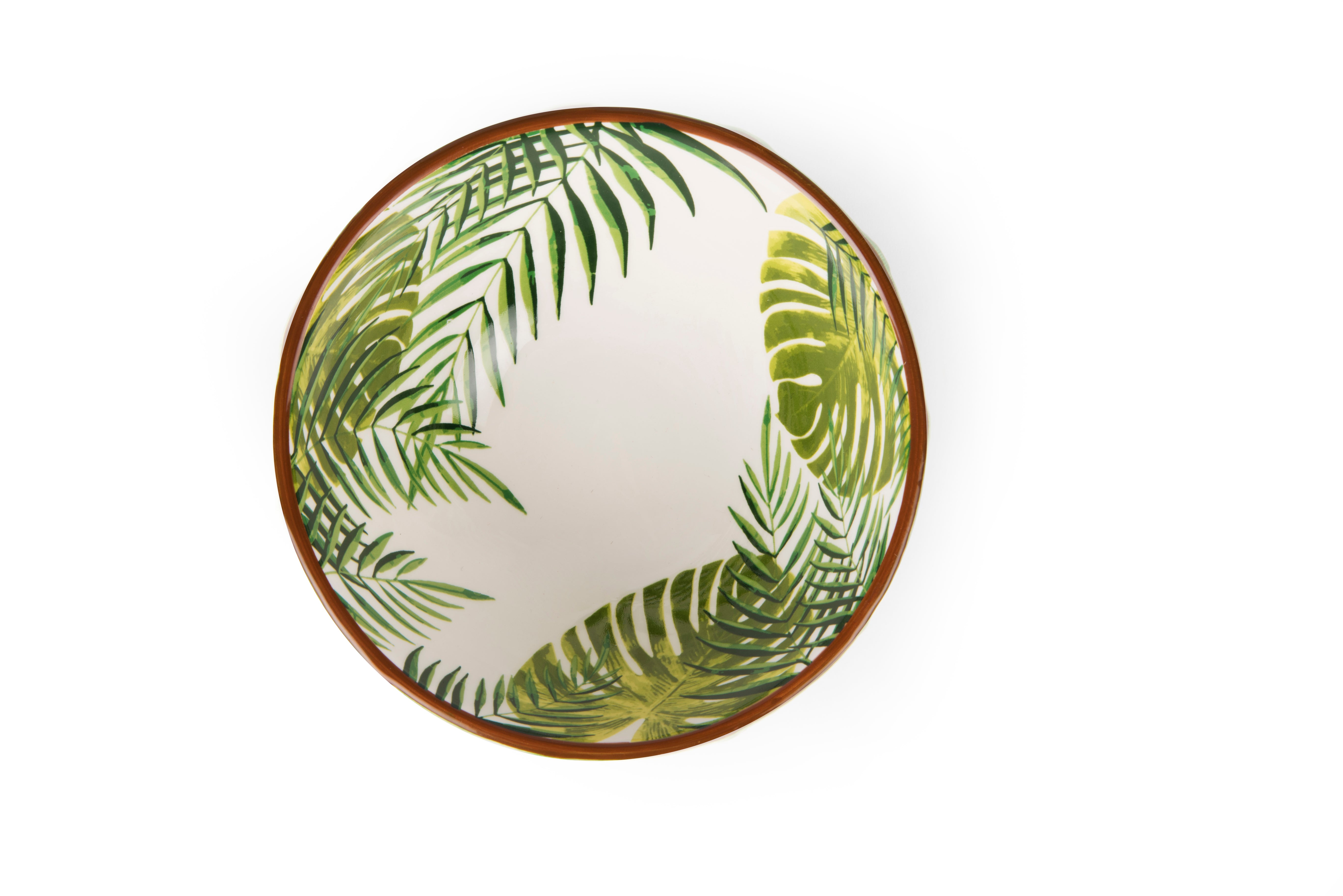 Foliage Ceramic Bowl with Hand-Painted Brown Border, 250ml