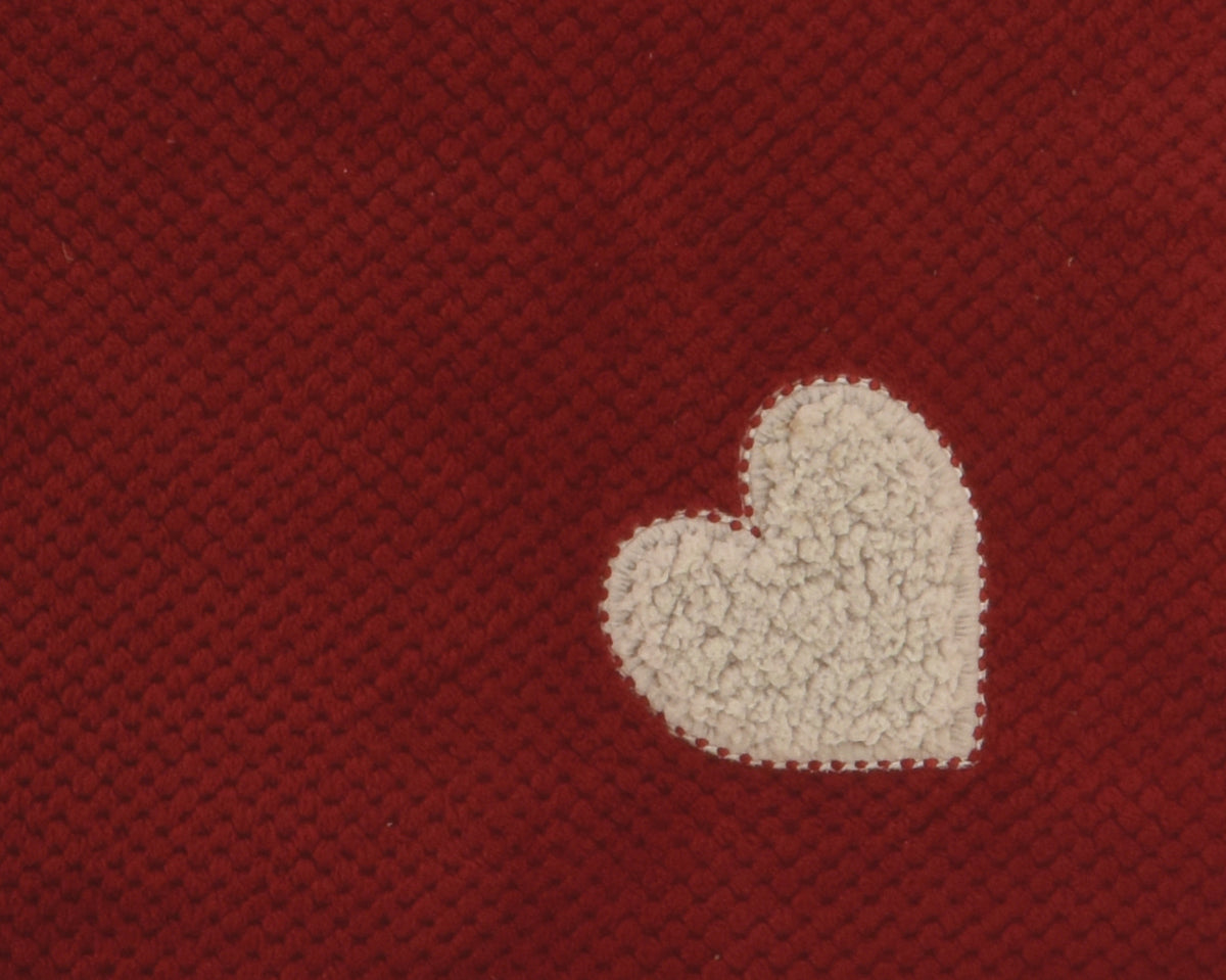 Throw Polyester Diamond Flannel w Sherpa Backing Heart Embroidery Red Throw