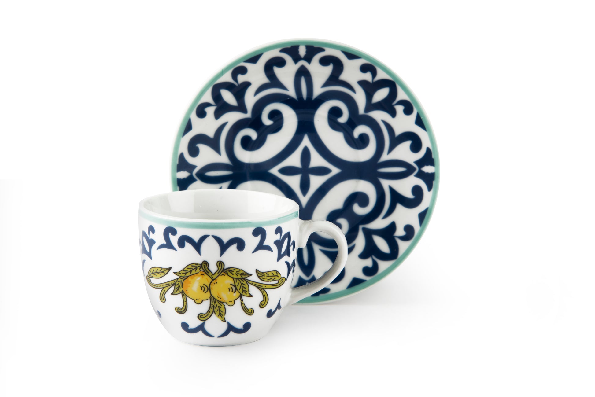 Amalfi Pack Of 6 Style Coffee Cups With Saucers, Porcelain