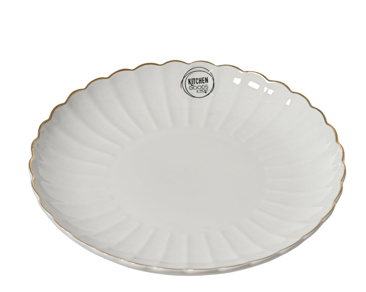 Dinner Plate Porcelain Round Shiny Corolla Design with Gold Rim