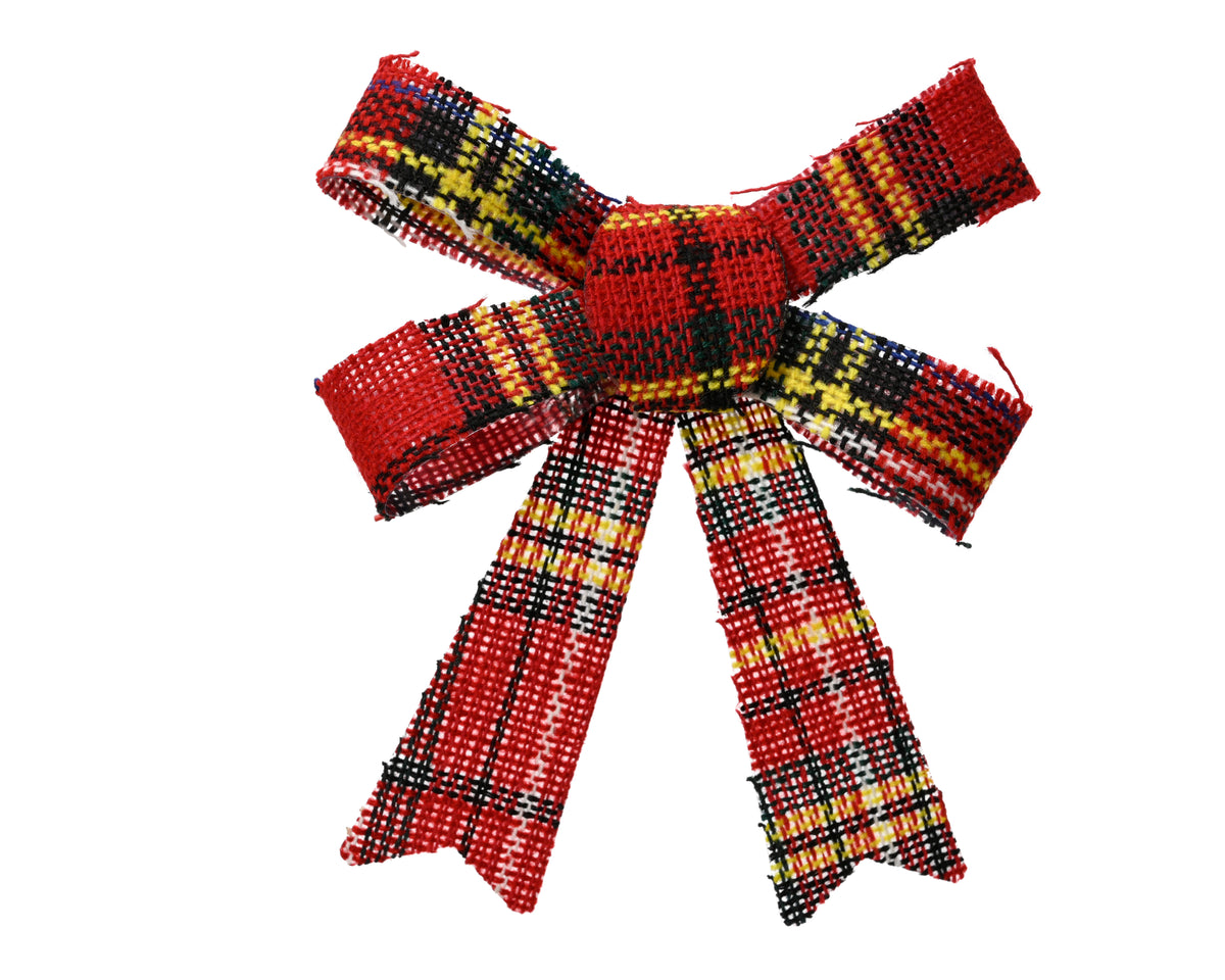 Bow Polyester Red Plaid Tree Decoration with Bendable Wire Hanger