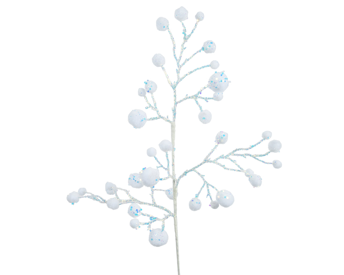 Spray Nylon Glitters Snowballs Stem - White 59cm Christmas Decoration