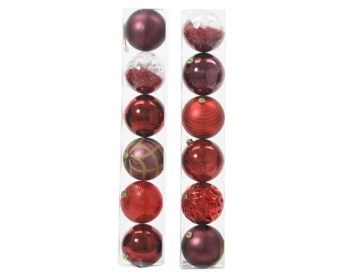 Bauble Polystyrene Matt, Glitter, Shiny - 6 Pc Set 15cm Red