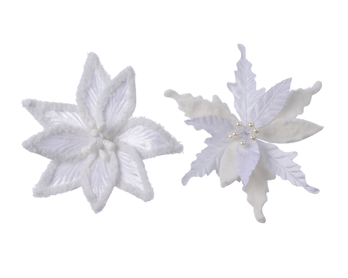 Poinsettia On Clip Glitter Velvet - 30cm Christmas Decoration