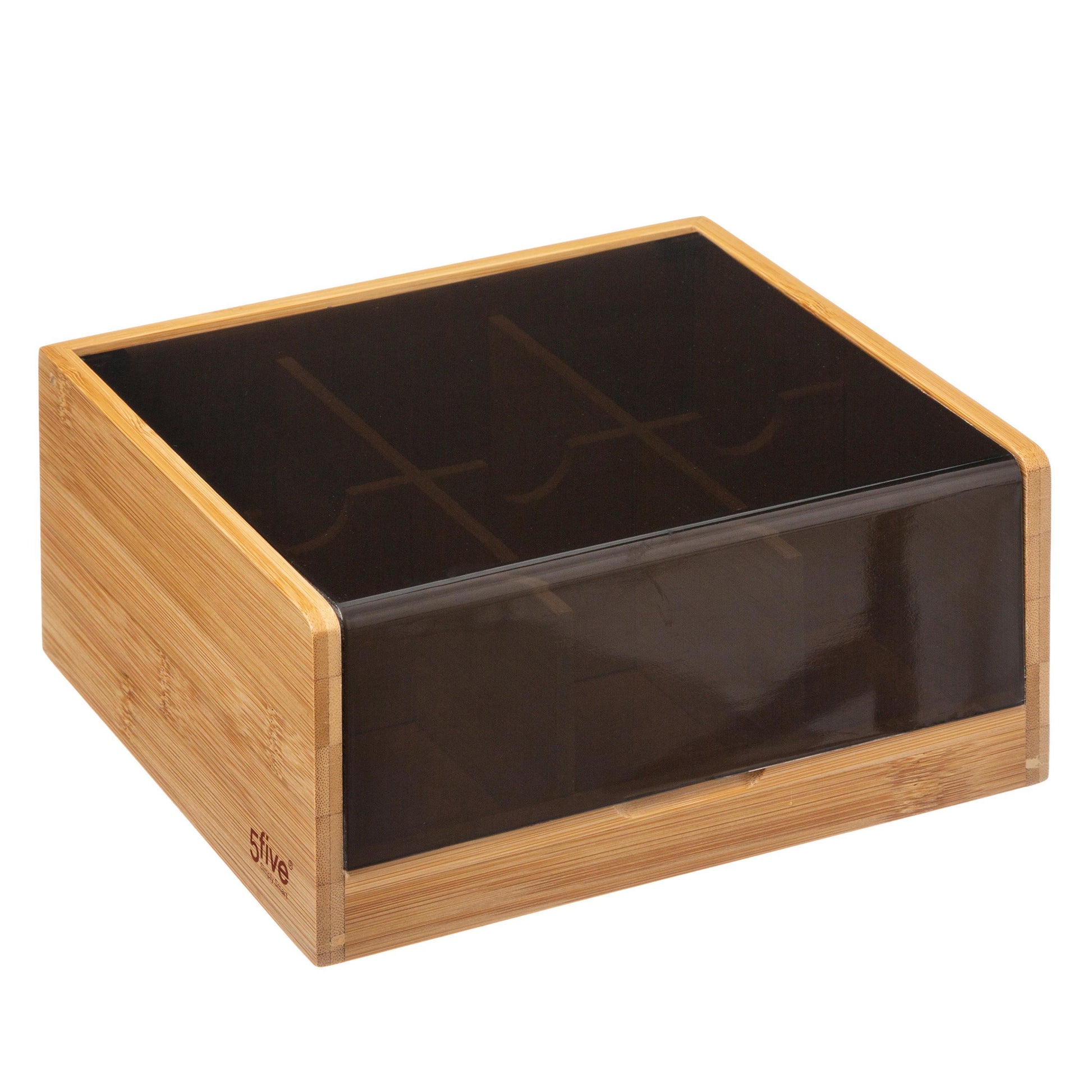 Black bamboo 6-compartment tea box | Tea Storage Organizer