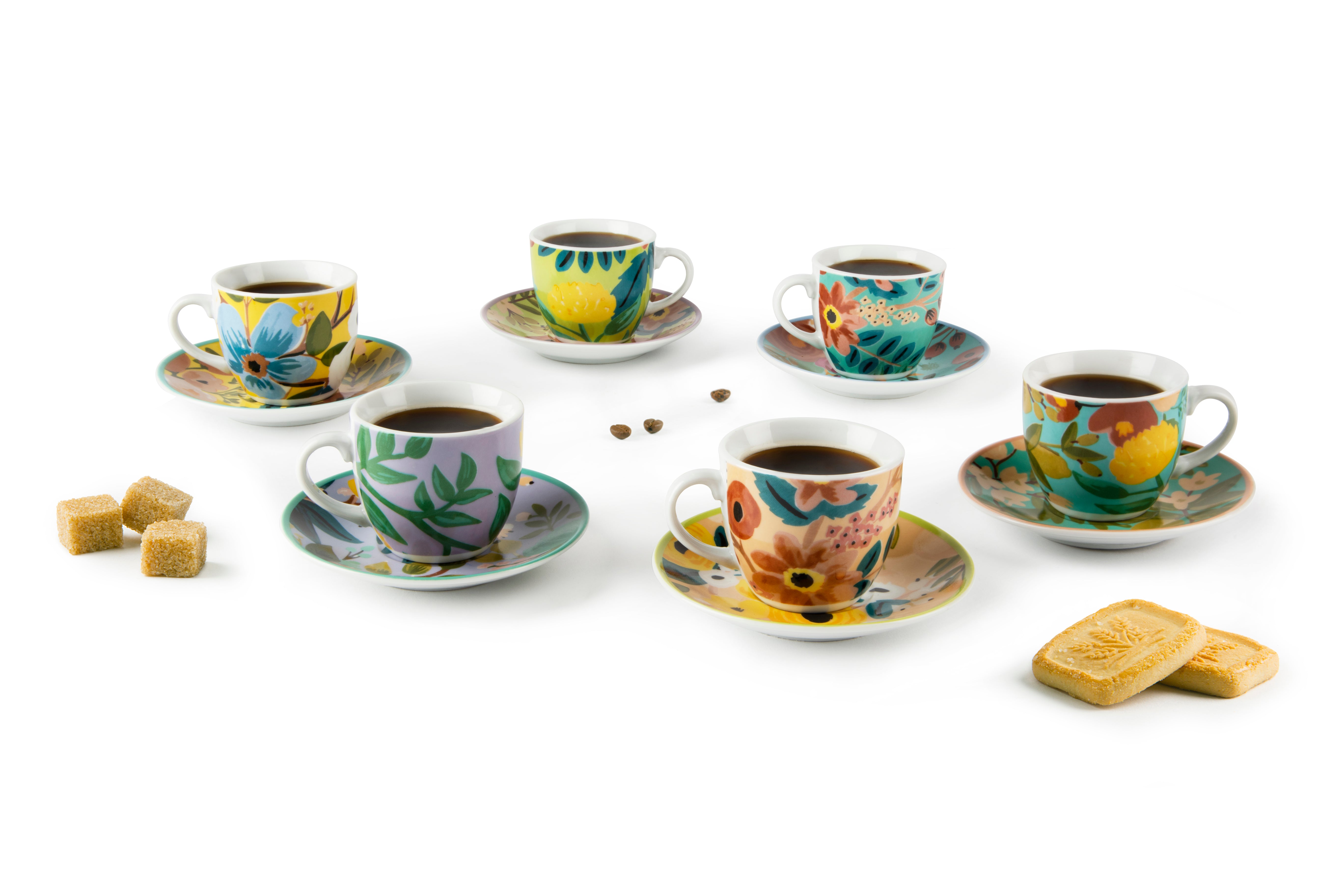 Fiori Frida Pack of 6 Coffee Cups with Saucers
