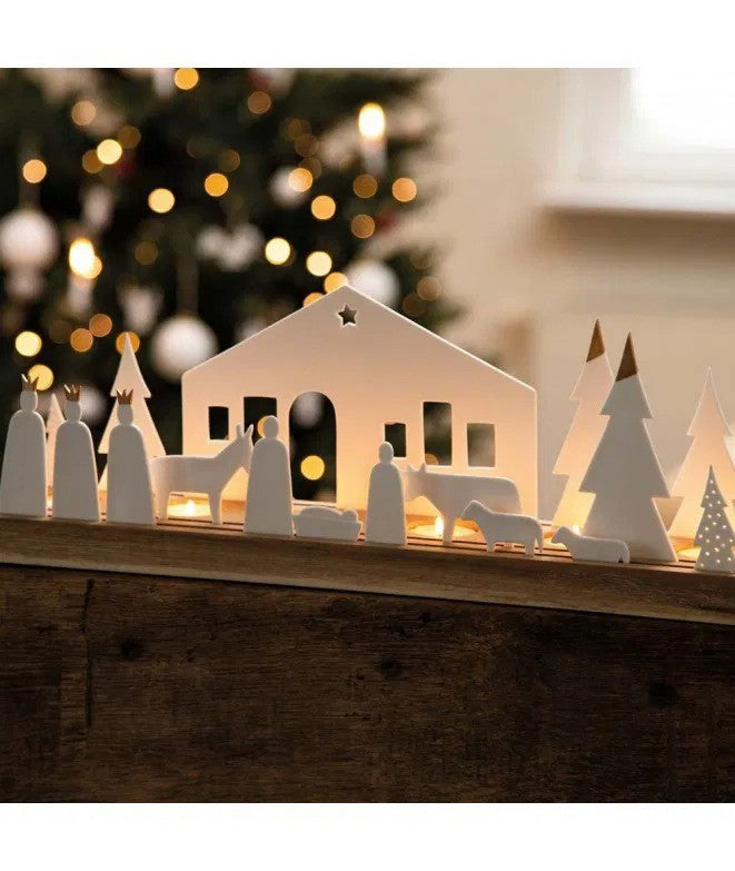 Large Luminous Nativity Scene with Ceramic Figures