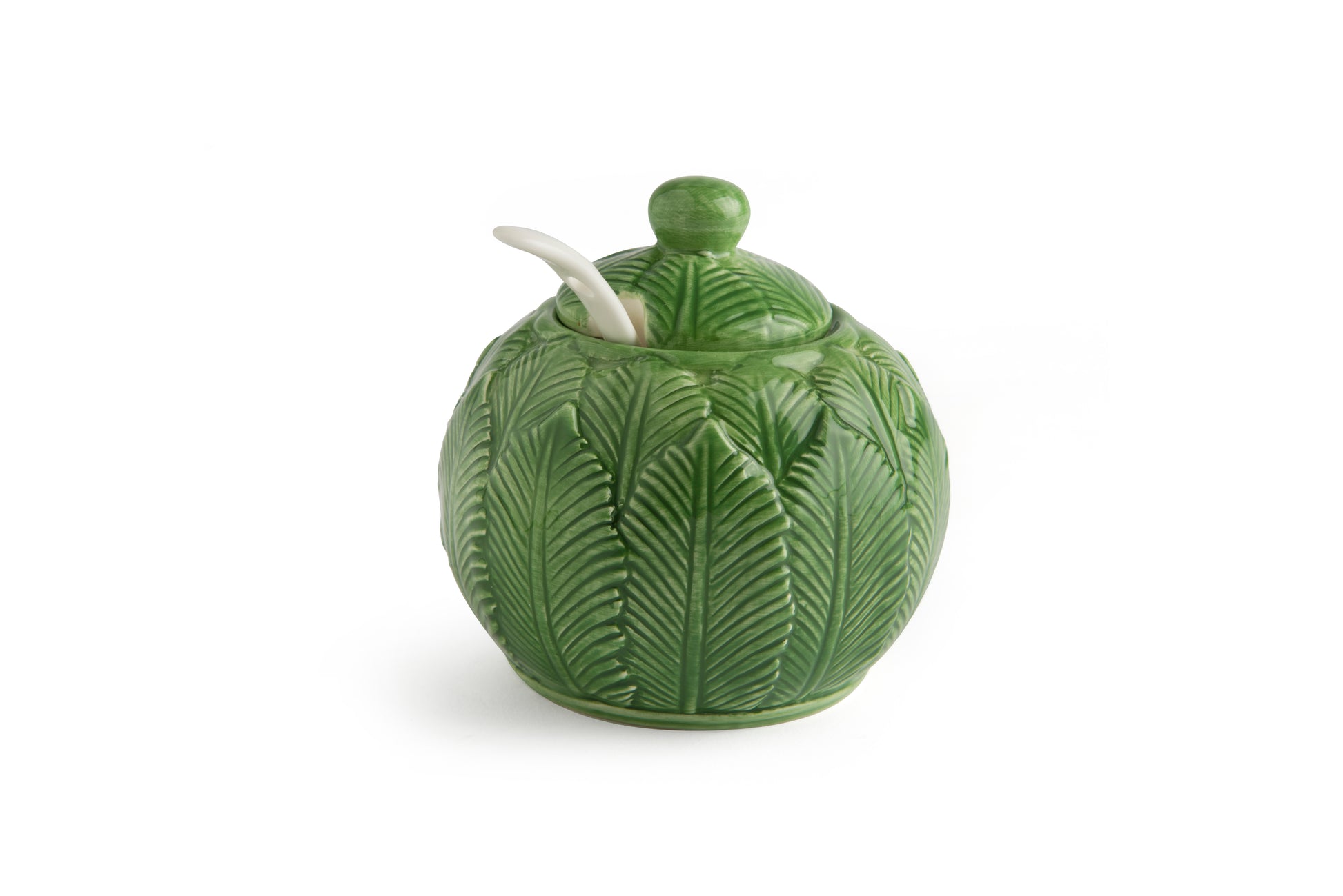 Foliage Sugar Jar - Hand-Painted Ceramic, Embossed Leaf Design, 200ml