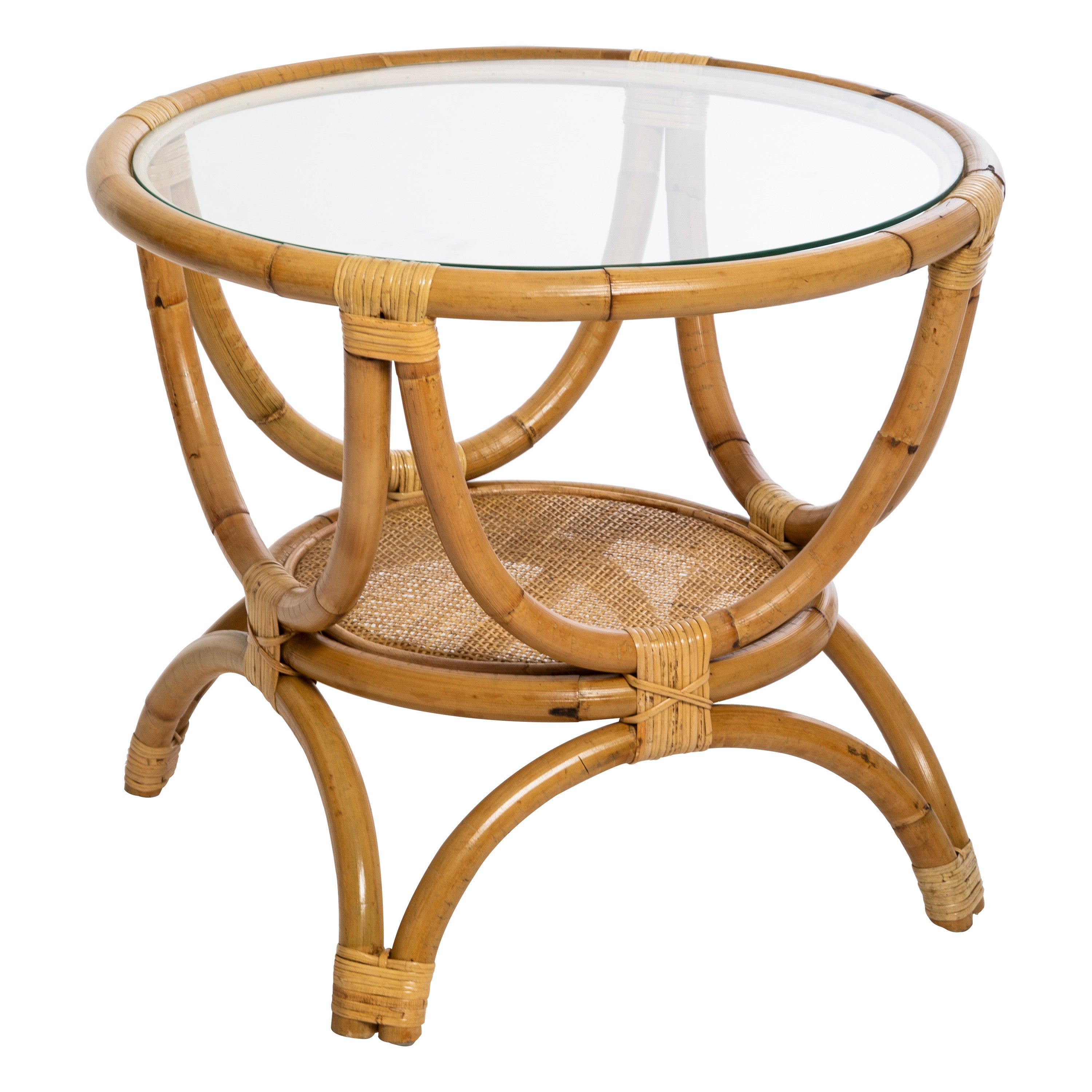 Farah Rattan Side Table with Tempered Glass Top