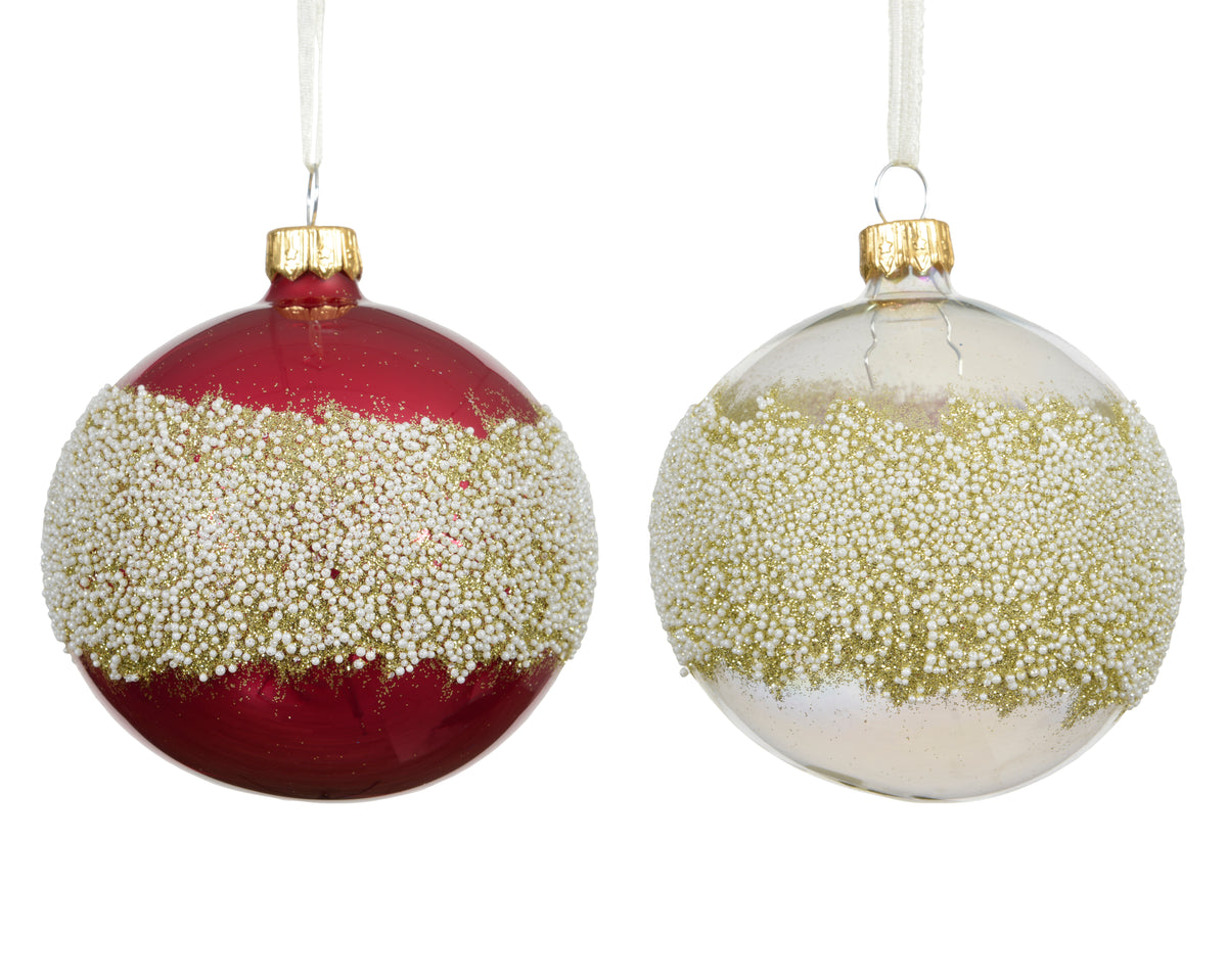 Bauble Glass Clear Iris, Enamel Glitter Border - 8cm Christmas Bauble