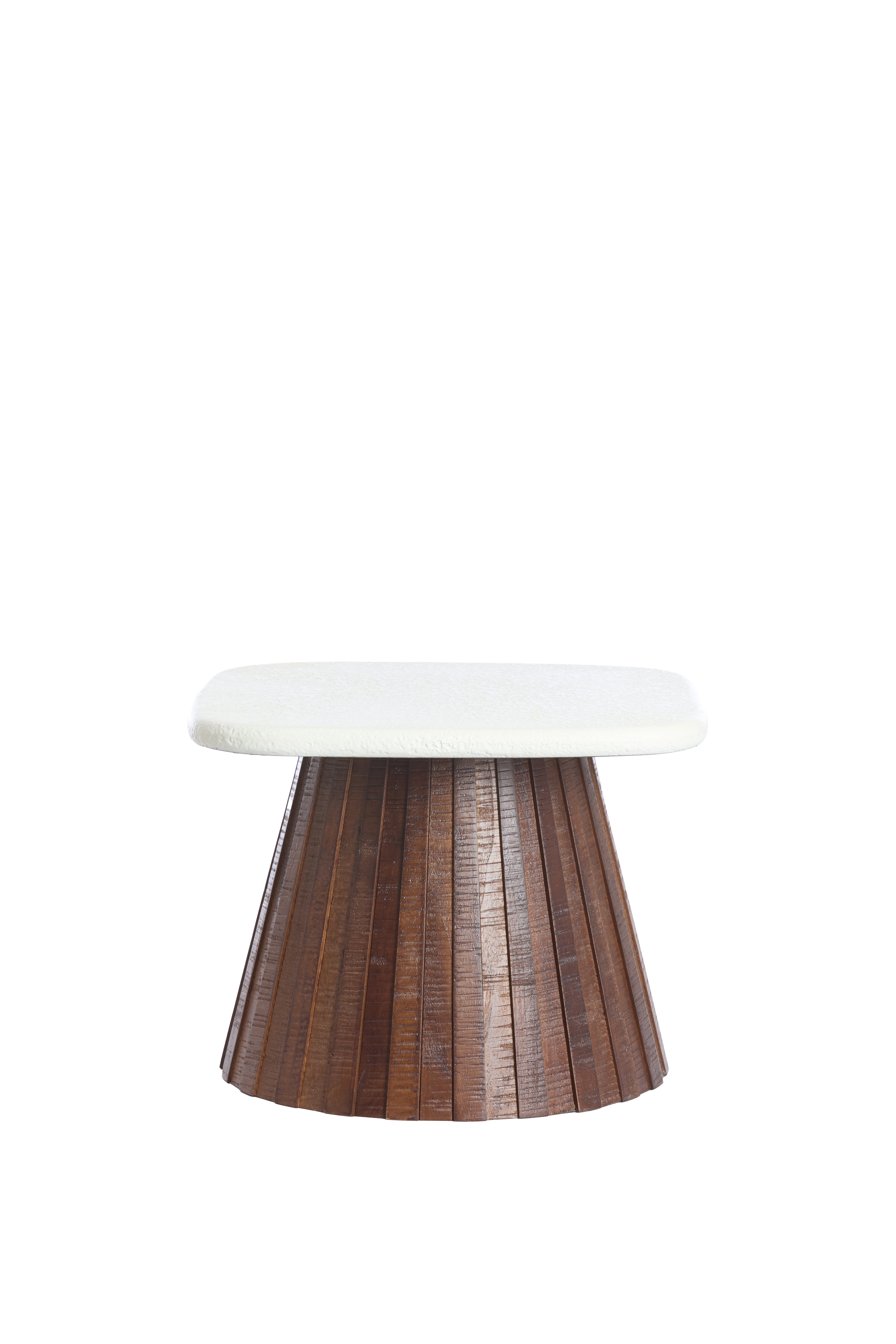 Okato Wood Side Table, Round Cream and Brown, 45x45x40 cm
