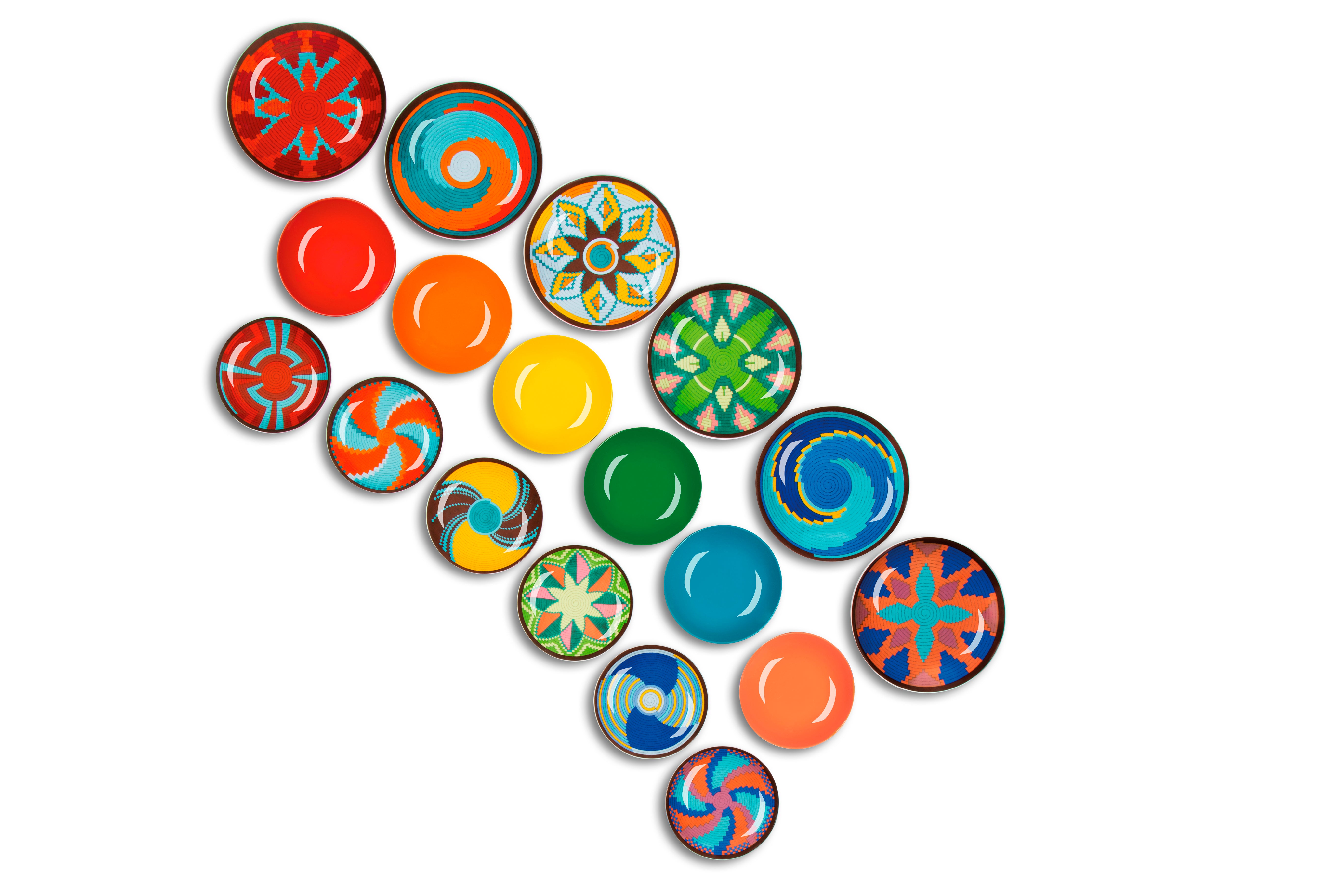 Dakar Dinner Set - 18-Piece Multicolored Porcelain Plates