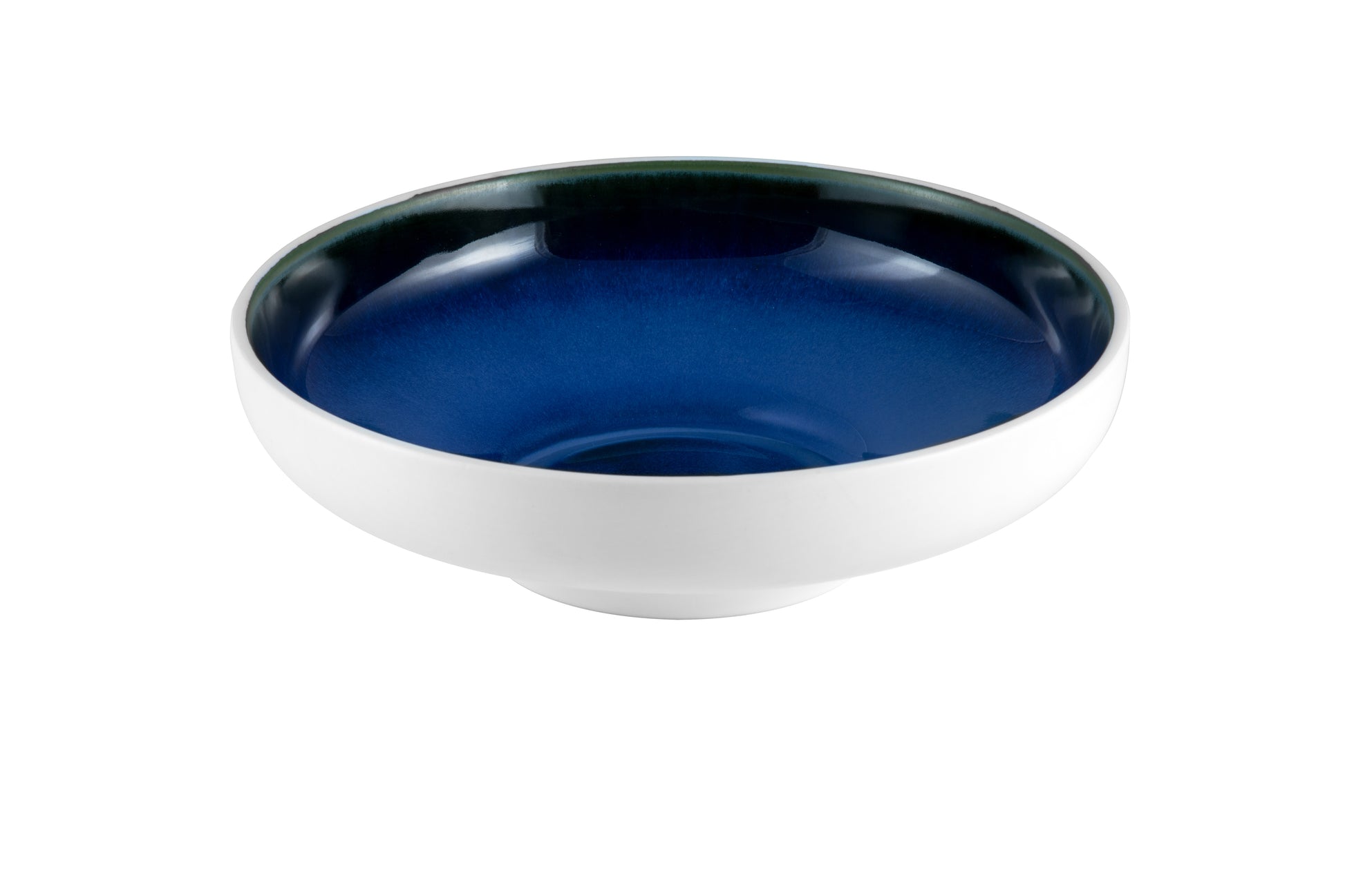White Matt and Blue Serving Bowl, Hand-Decorated Porcelain, 25.5 cm