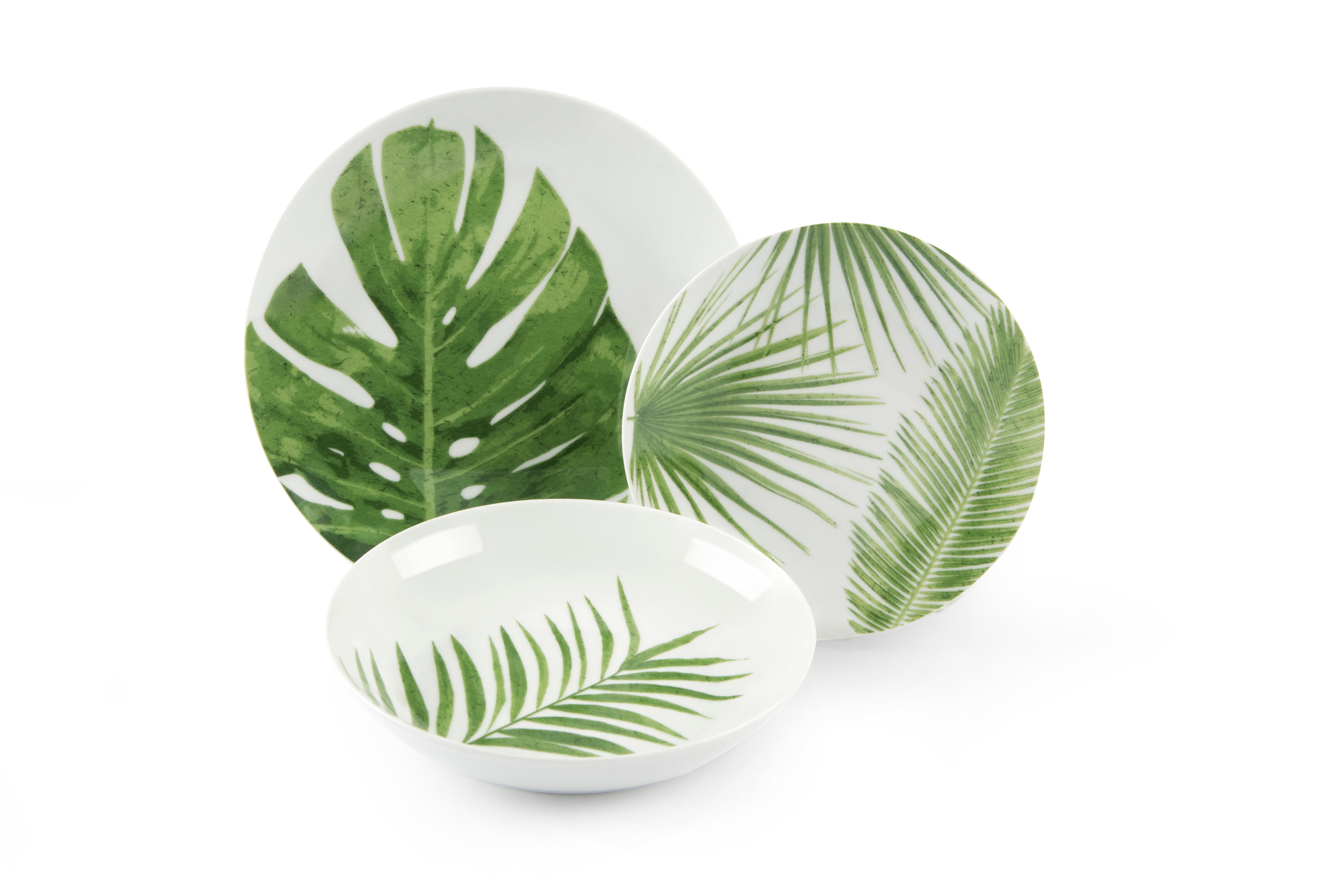 Foliage Dinner Set - 18-Piece Porcelain Green Leaf Design