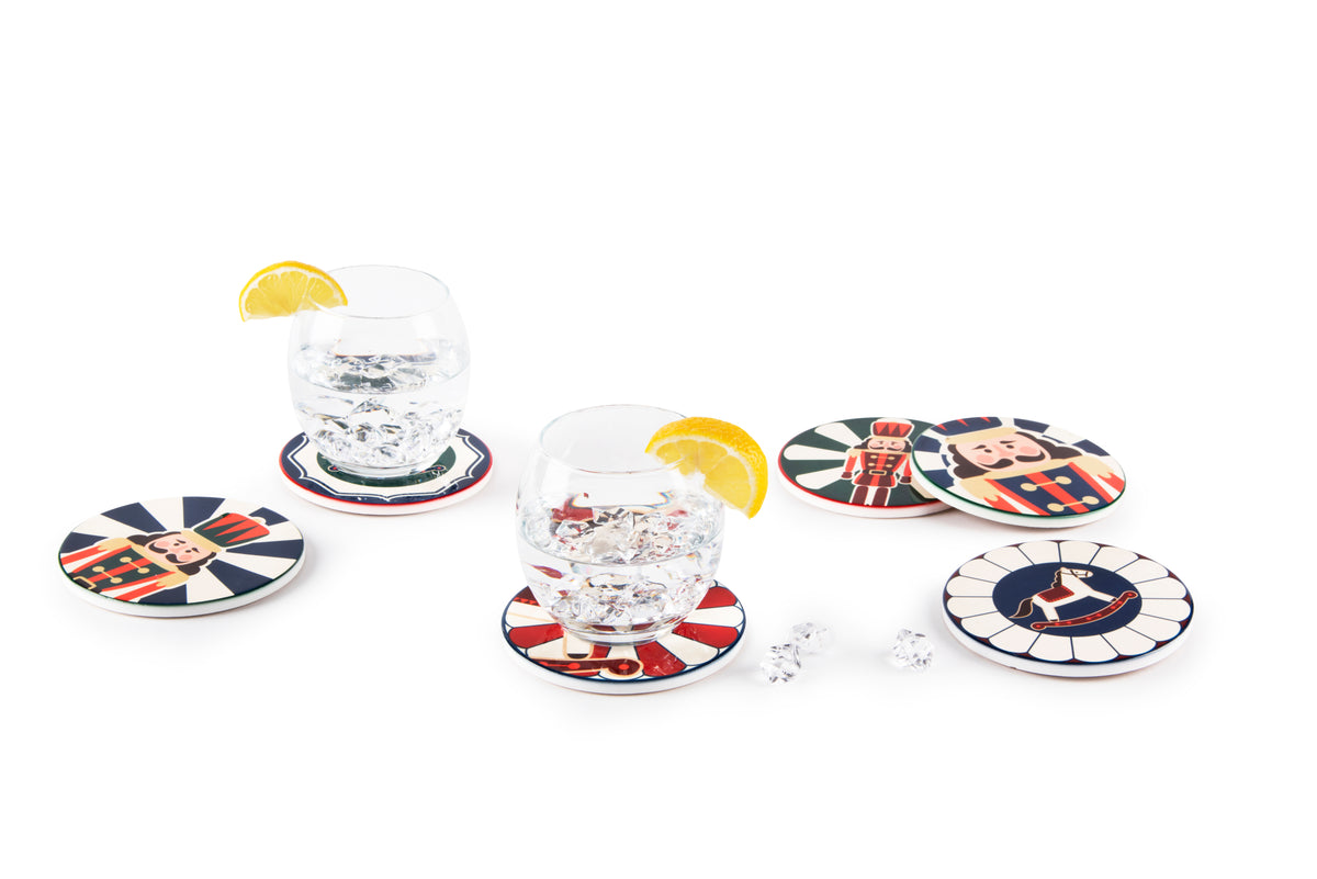 Vintage Christmas Ceramic Coaster Set of 6