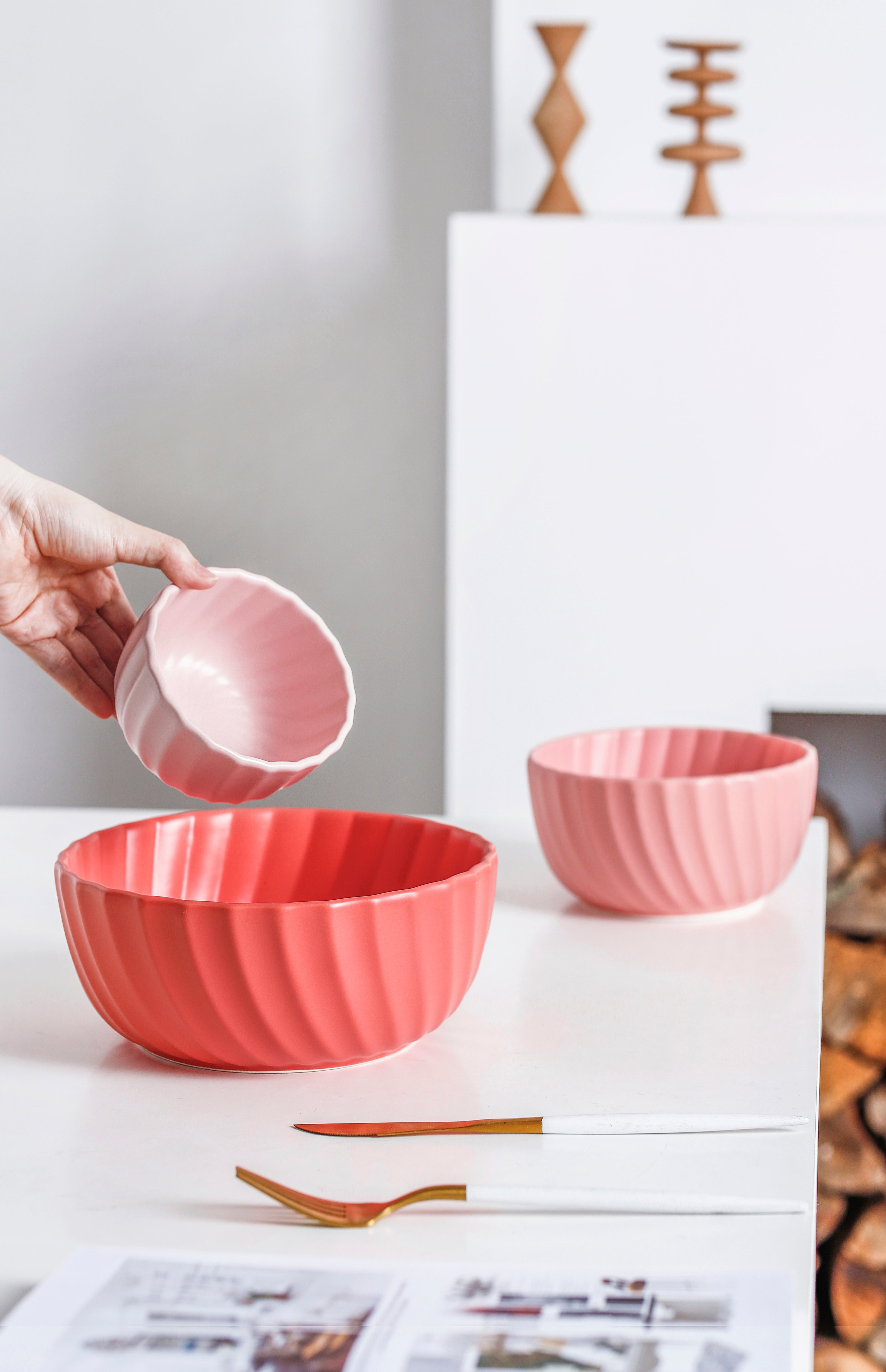 Set of 3 Ceramic Bowls for Fruits, Desserts, and Salads