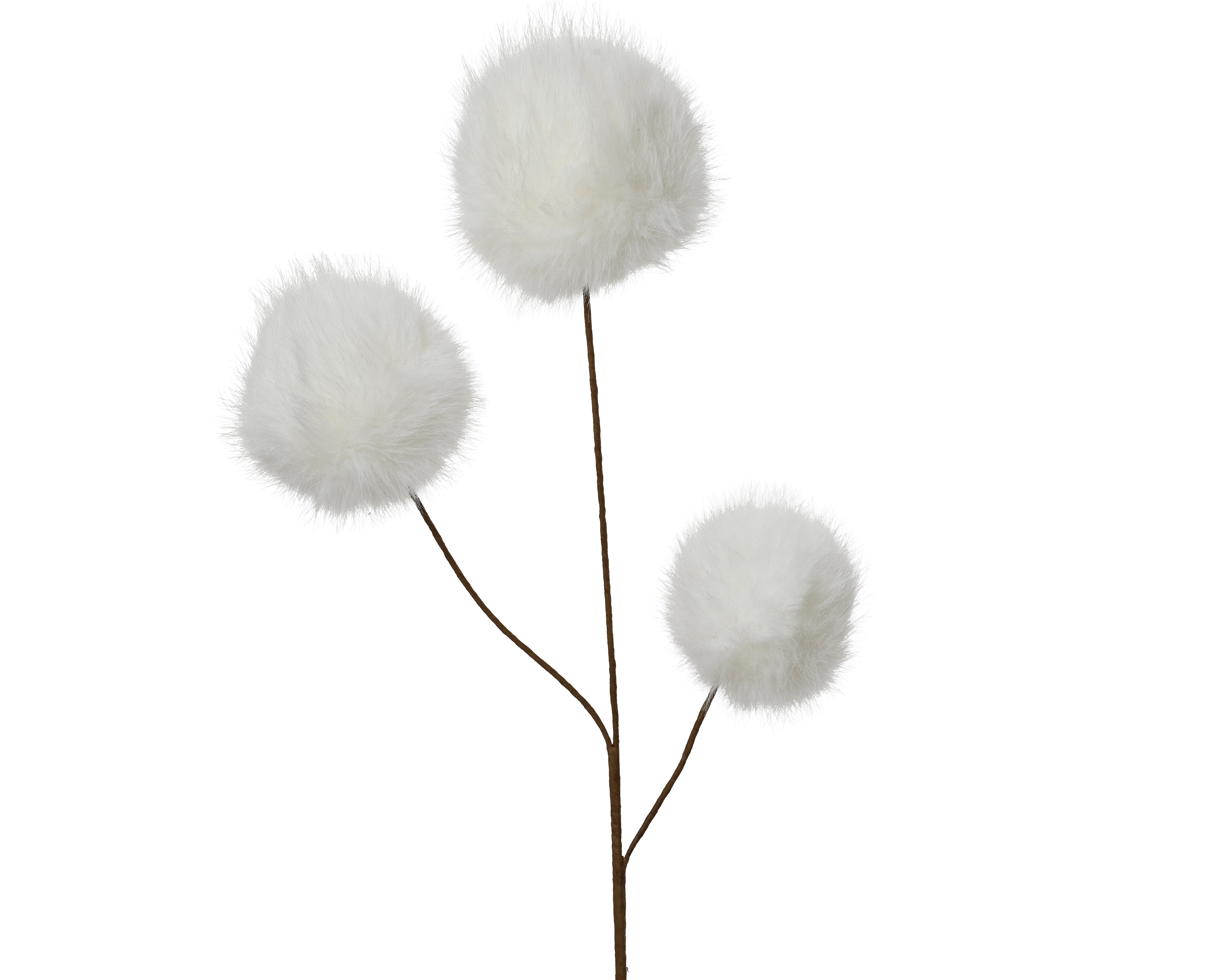 Spray on stem faux fur 3 fluffy bulbs - faux-fur pom-pom spray stem