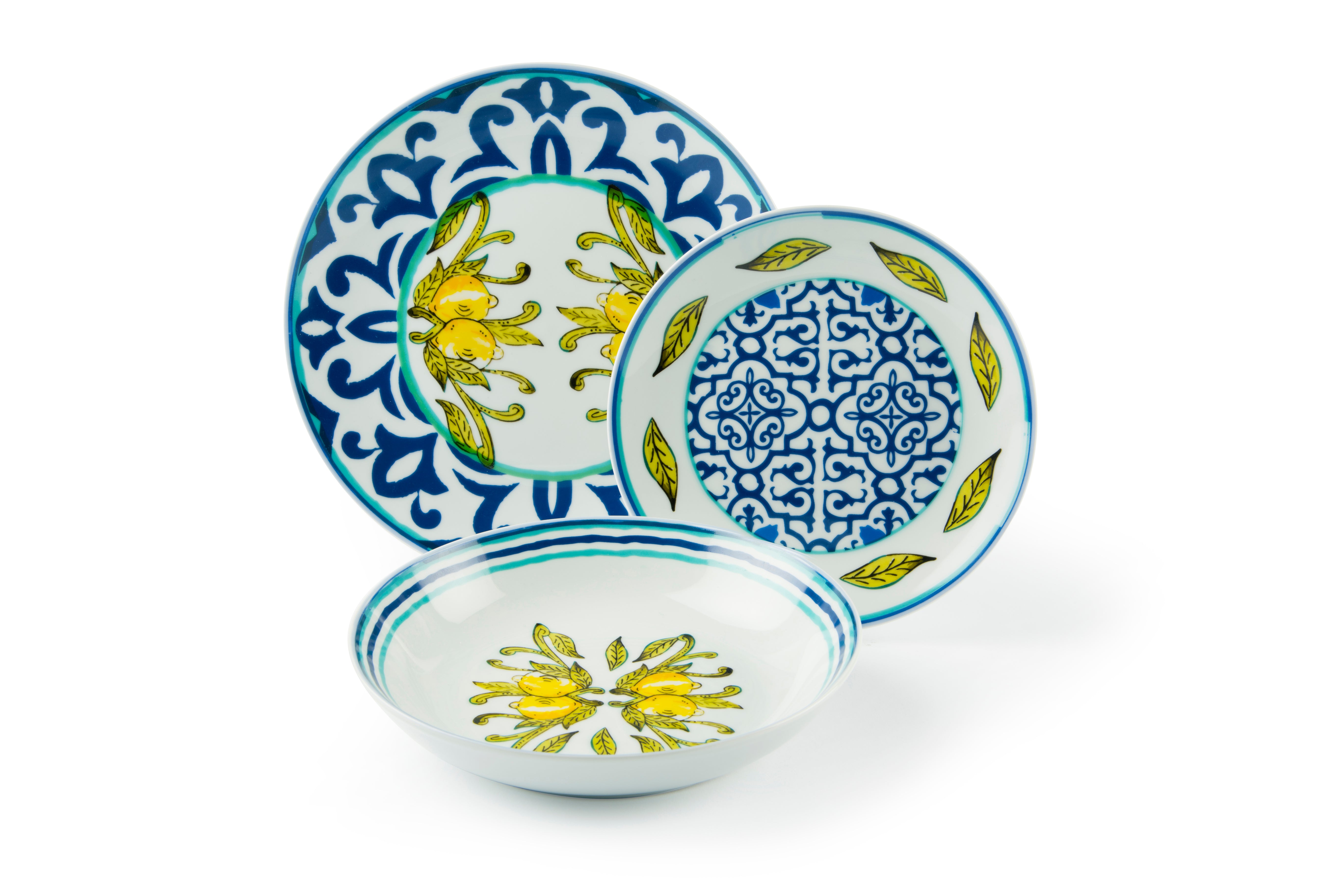 Amalfi Dinner Set Porcelain with Lemon Majolica Print
