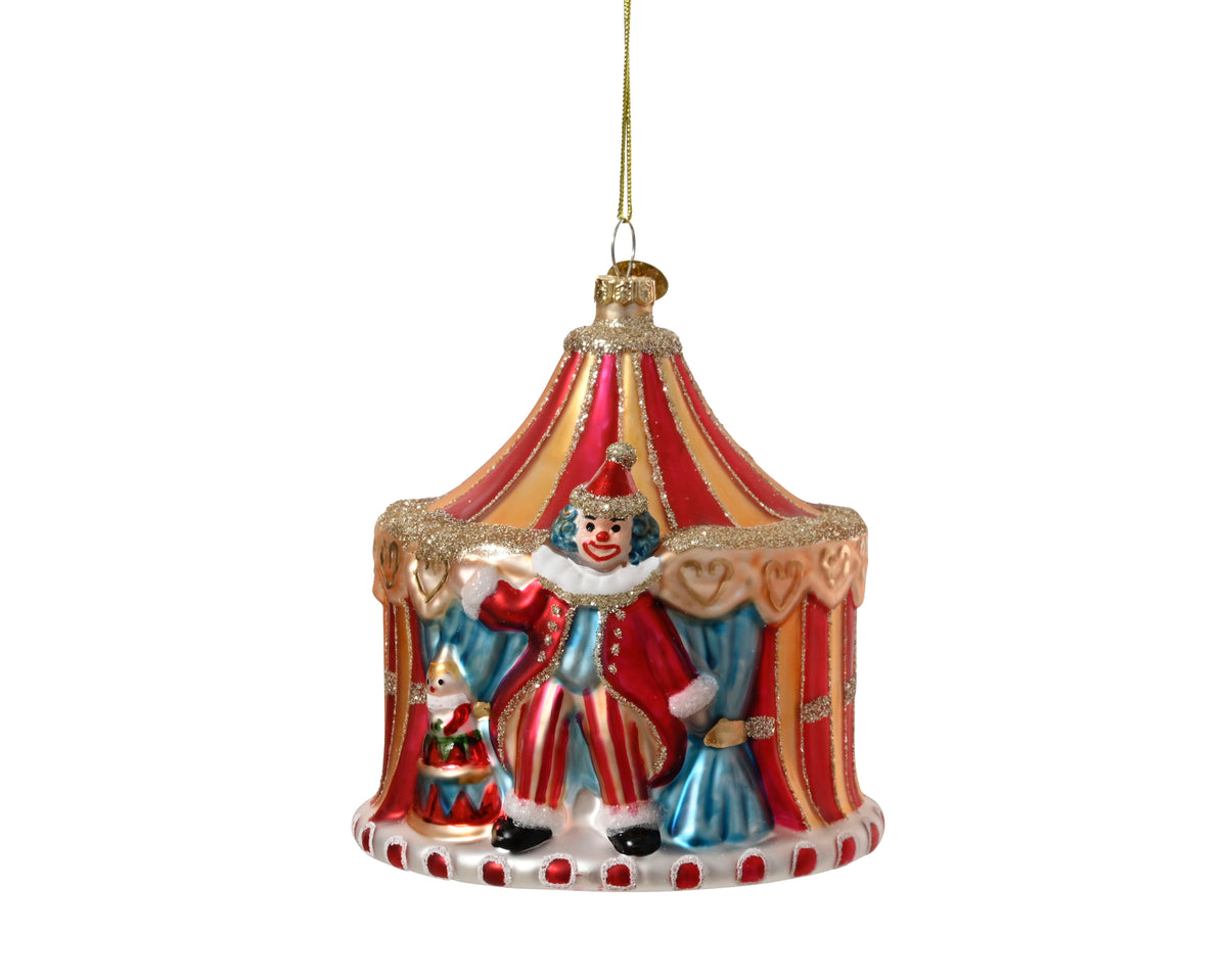 Tent Glass w Clown, w Colorful Paint - Painted Circus Tent Ornament